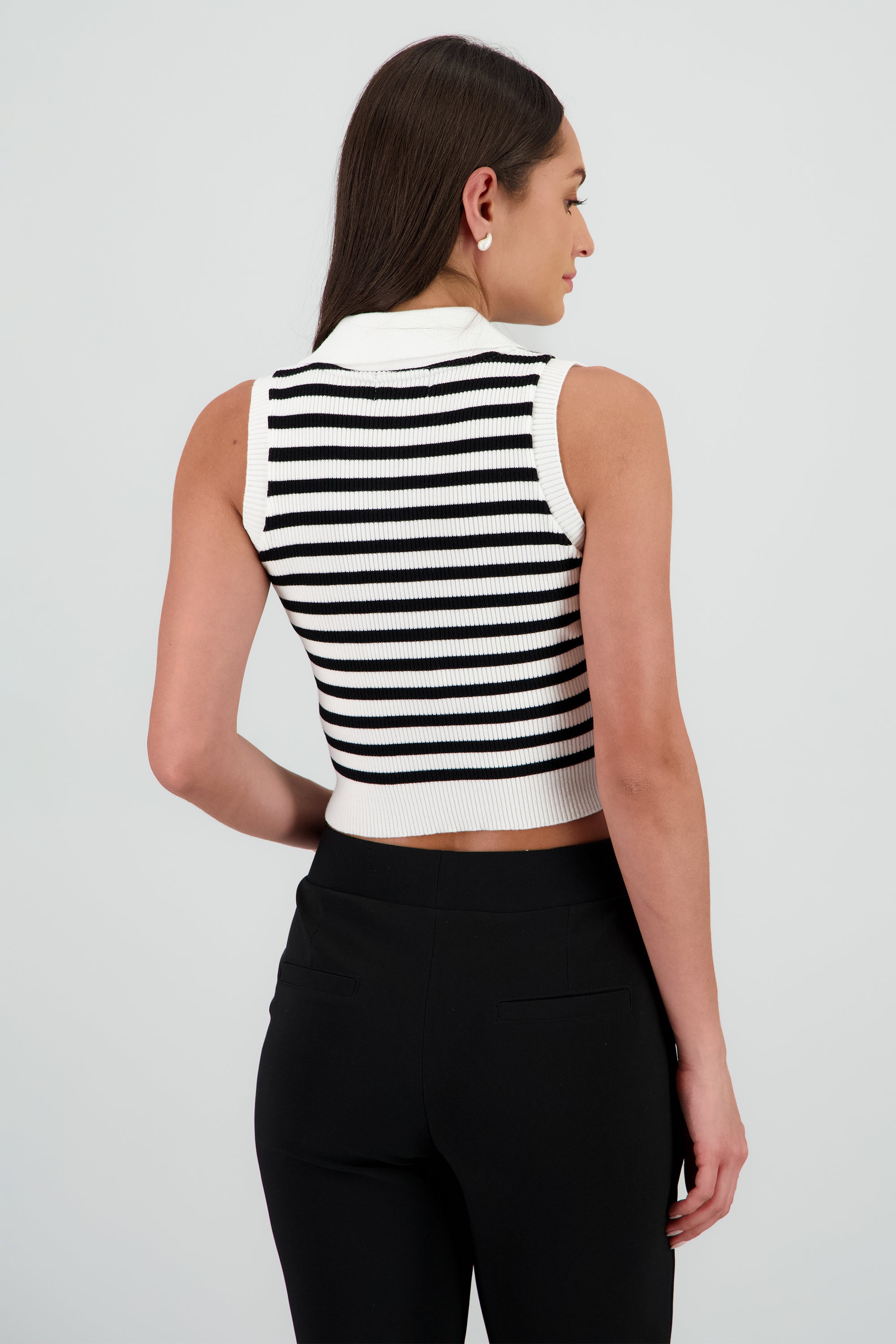 Top cuello polo sin mangas rayas tejido NEGRO BLANCO