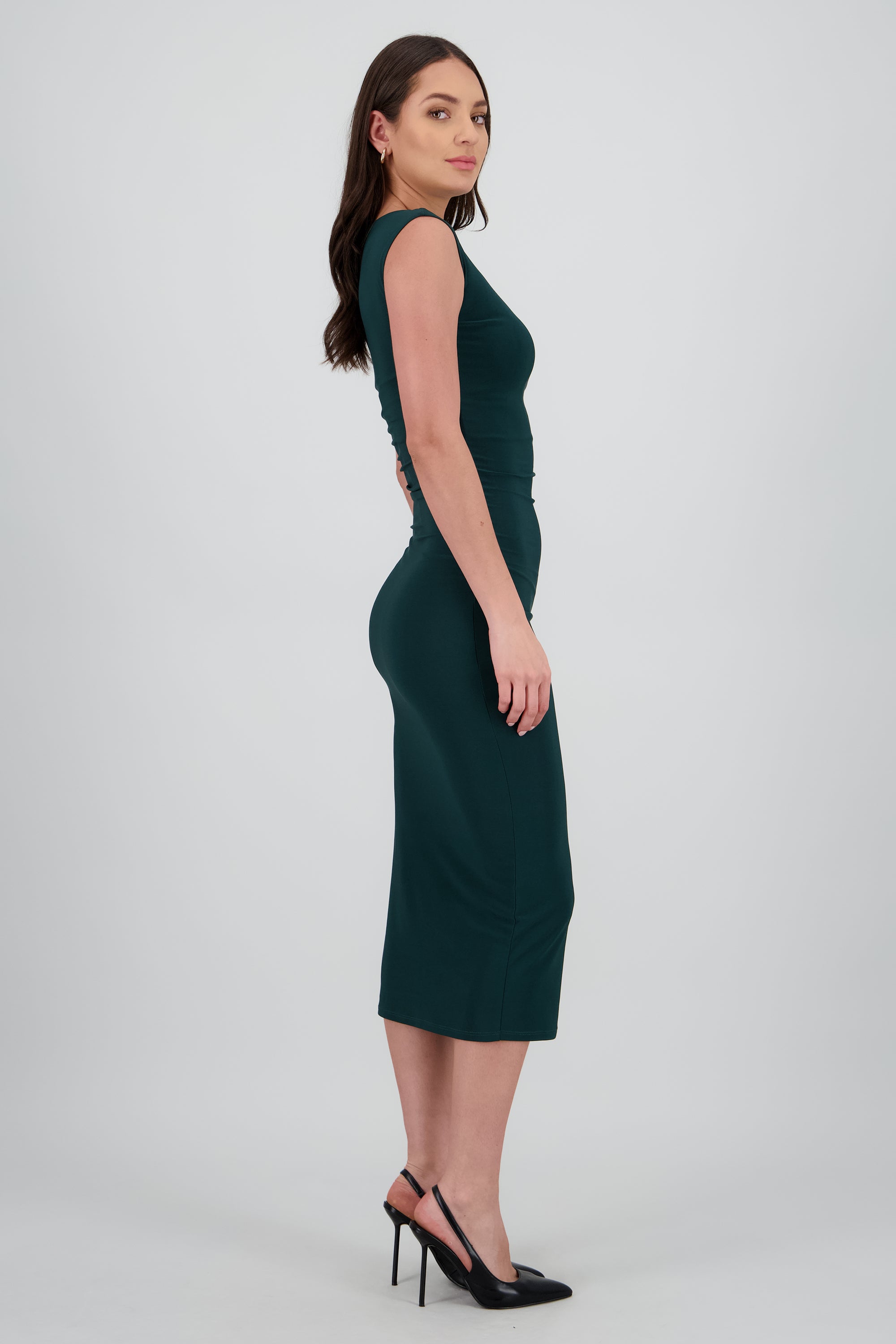 Vestido drapeado sin mangas VERDE CAZADOR