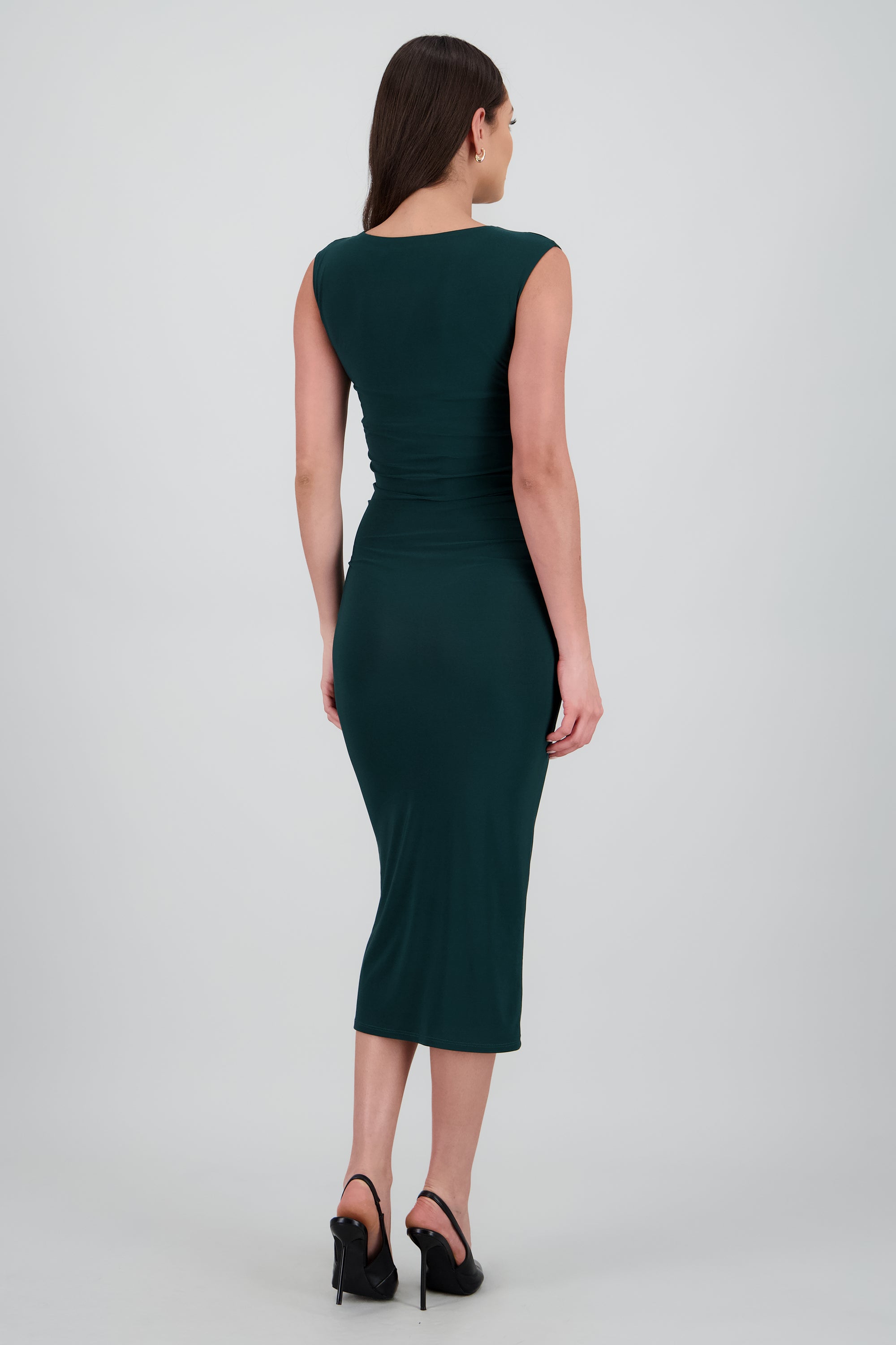 Vestido drapeado sin mangas VERDE CAZADOR