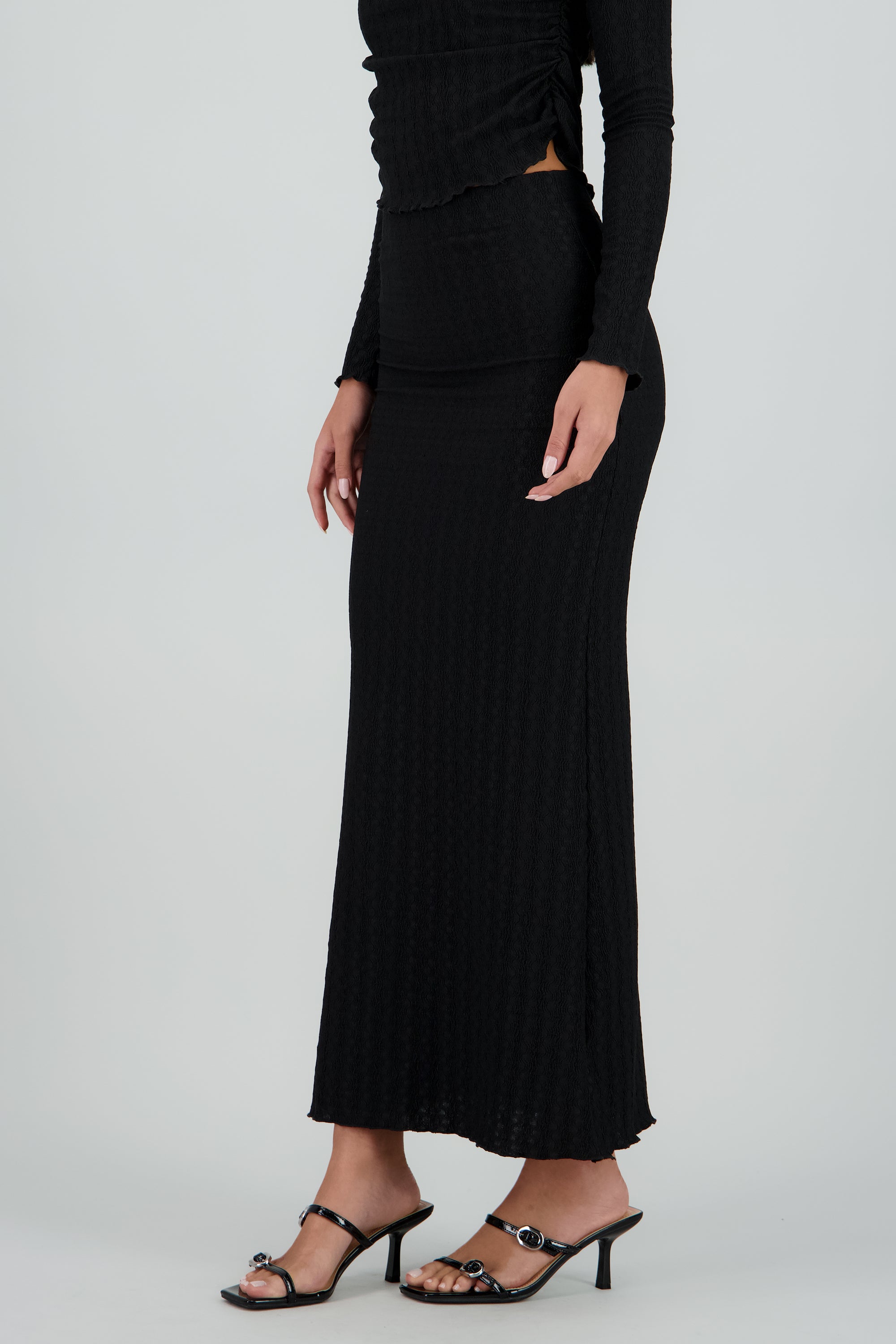Falda midi con textura NEGRO