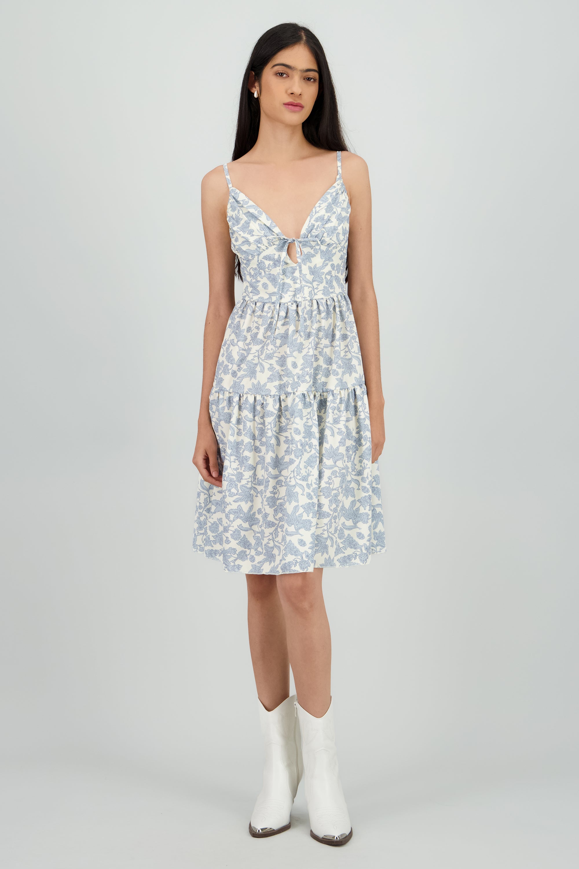 Vestido tirantes flores det moño AZUL COMBO
