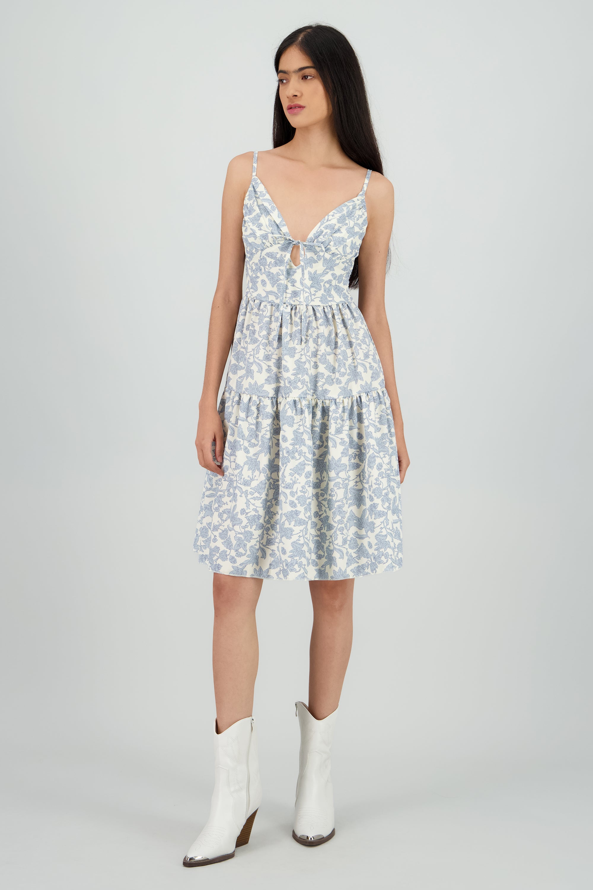 Vestido tirantes flores det moño AZUL COMBO