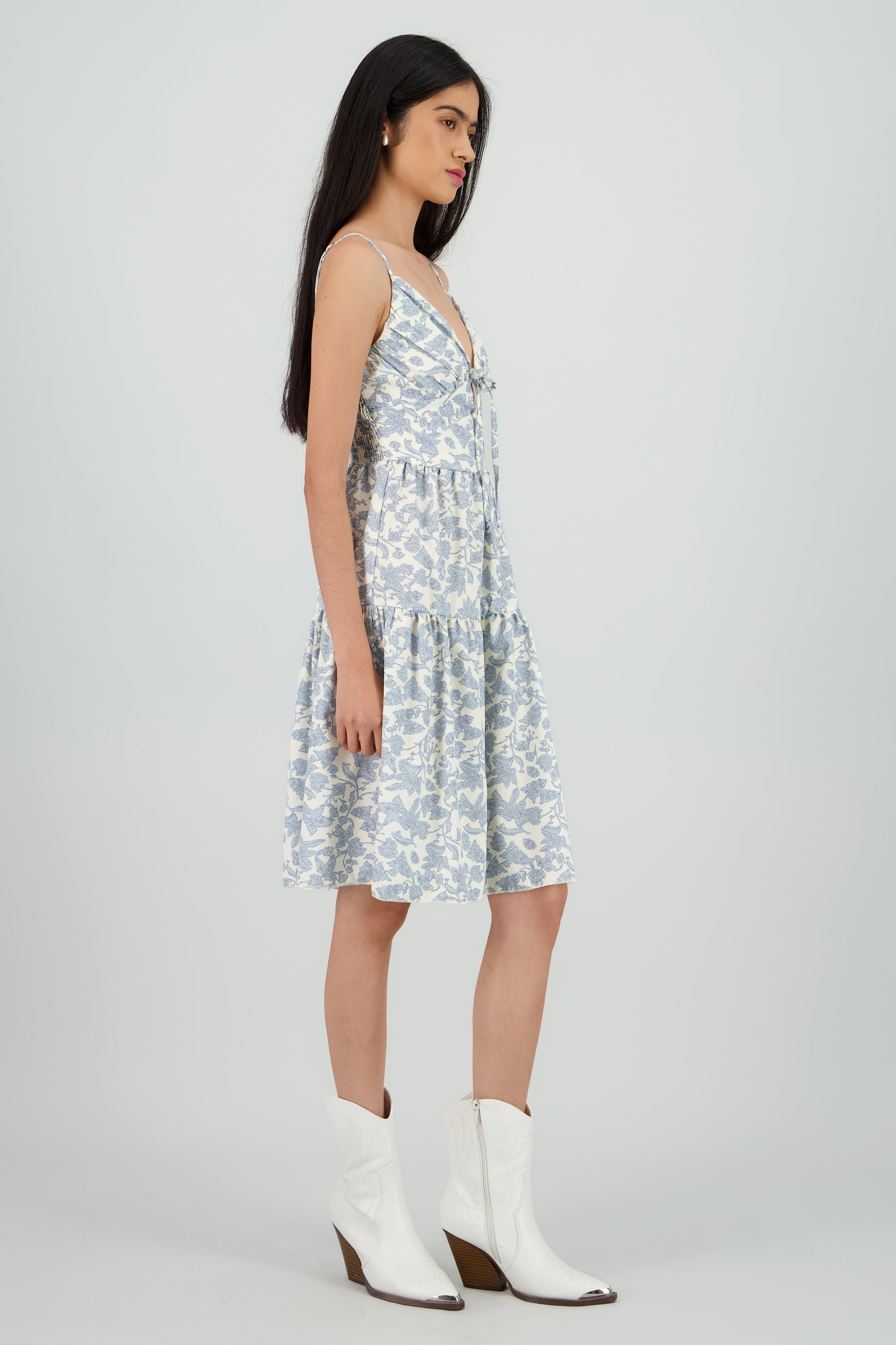 Vestido tirantes flores det moño AZUL COMBO