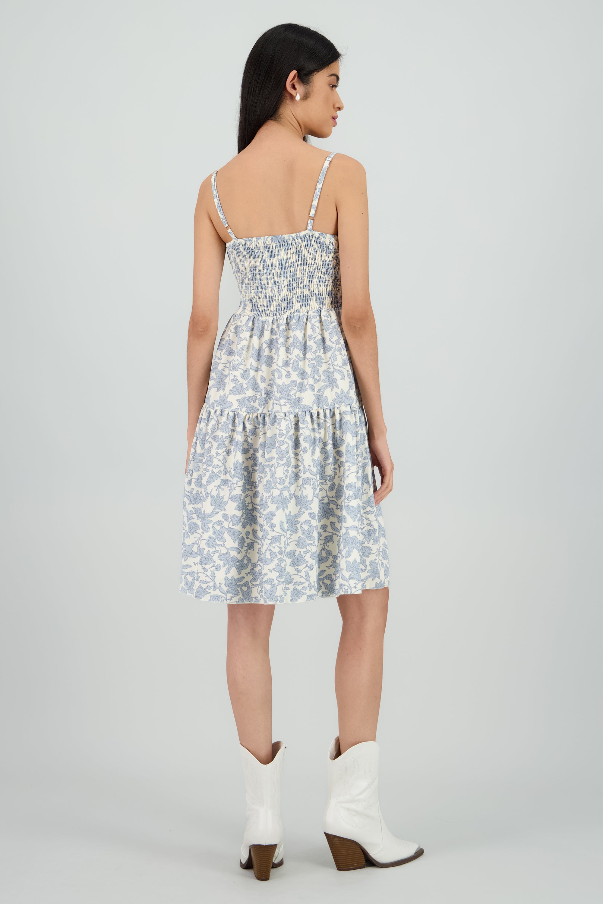Vestido tirantes flores det moño AZUL COMBO