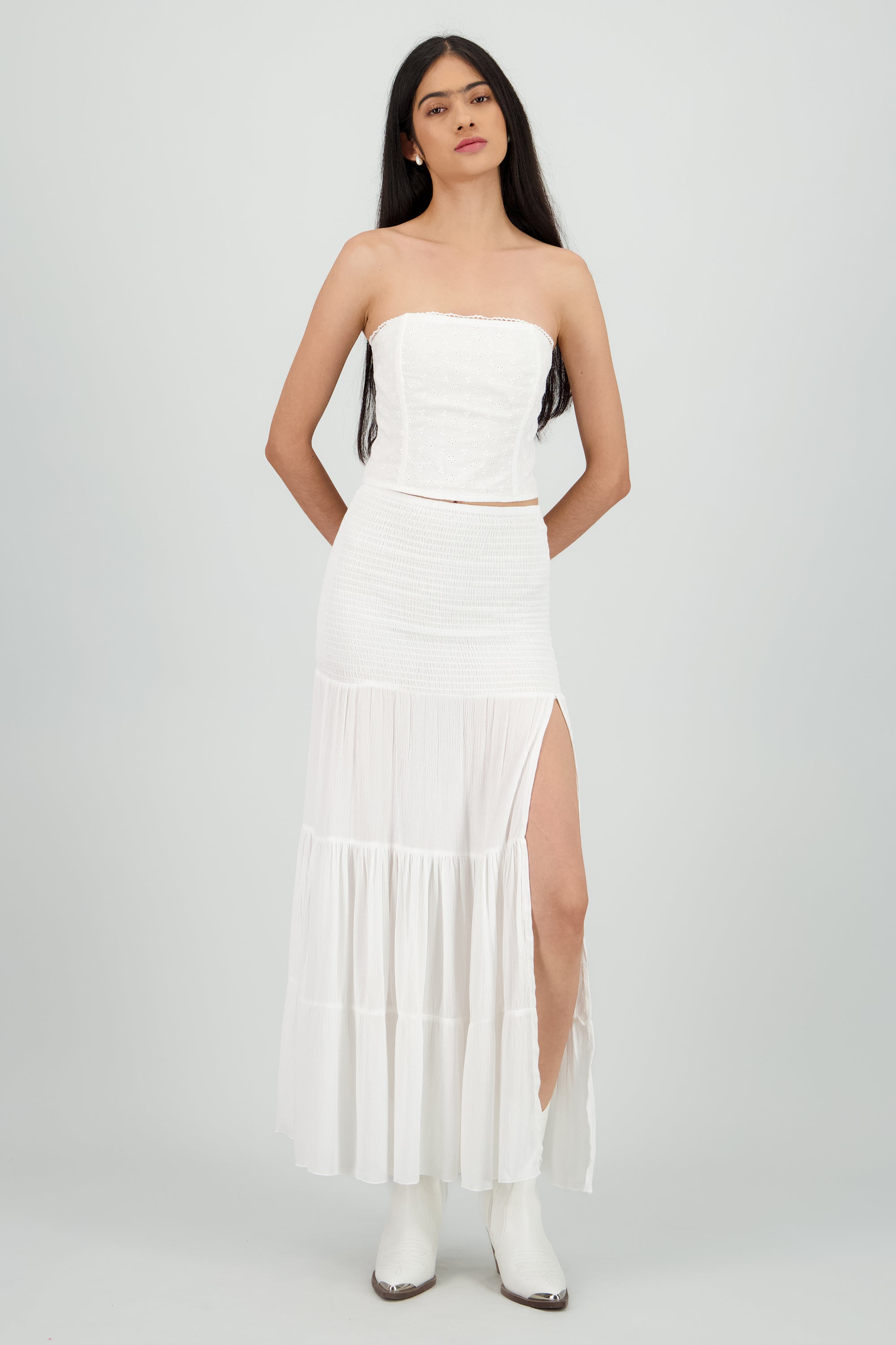 Falda midi con elastico det abertura BLANCO