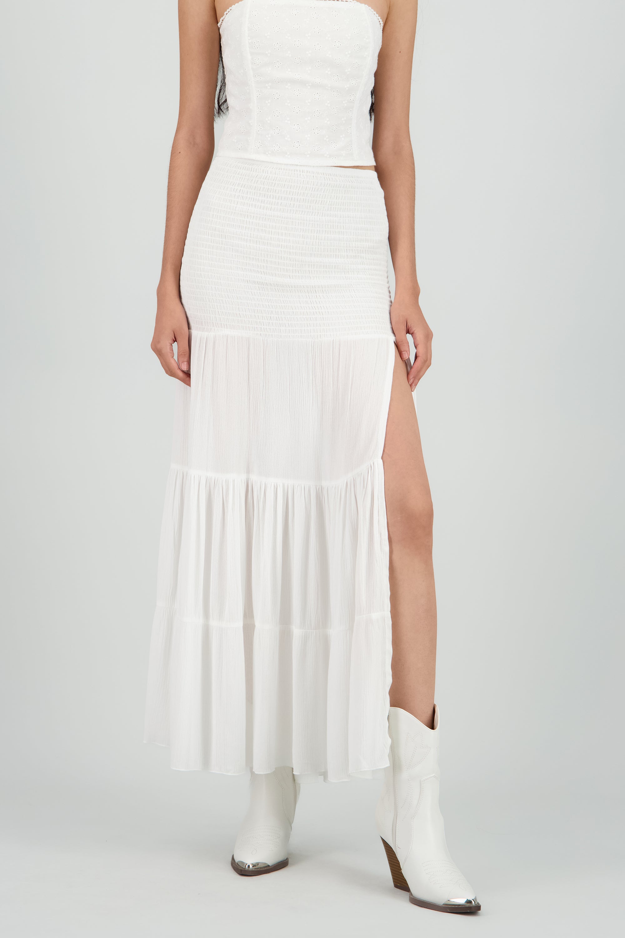 Falda midi con elastico det abertura BLANCO