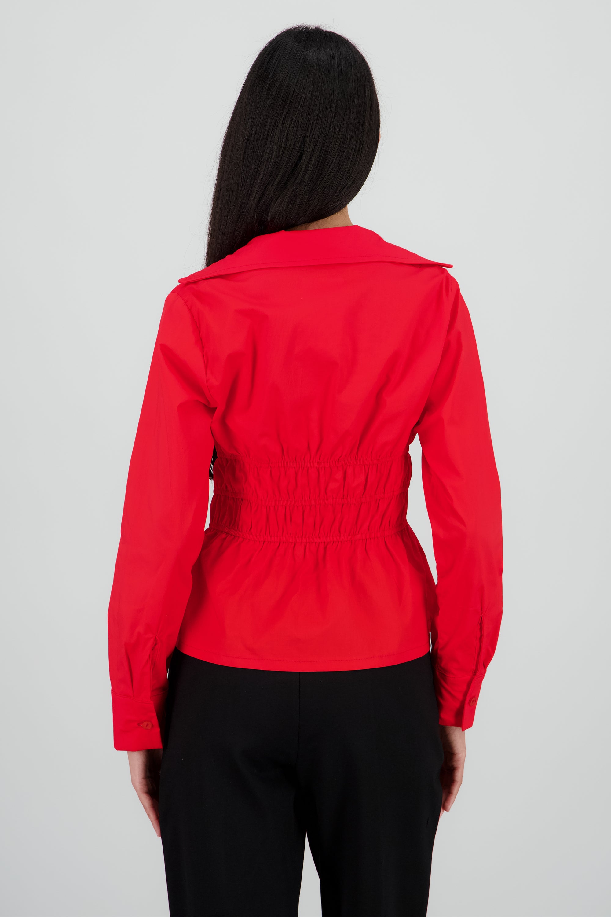 Camisa manga larga detalle smock amarre ROJO