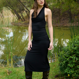 Vestido maxi halter escote columpio