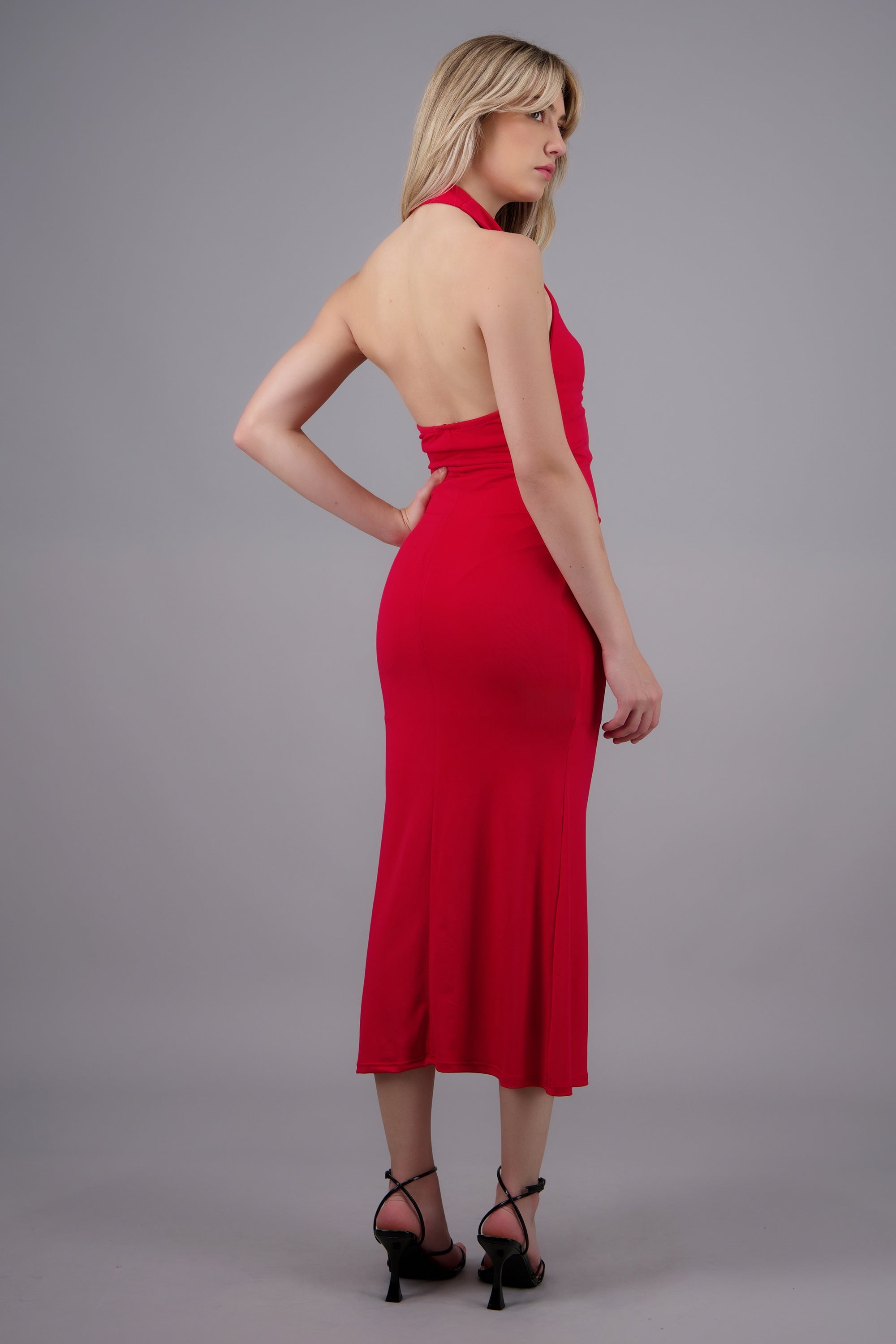 Vestido maxi halter escote columpio ROJO