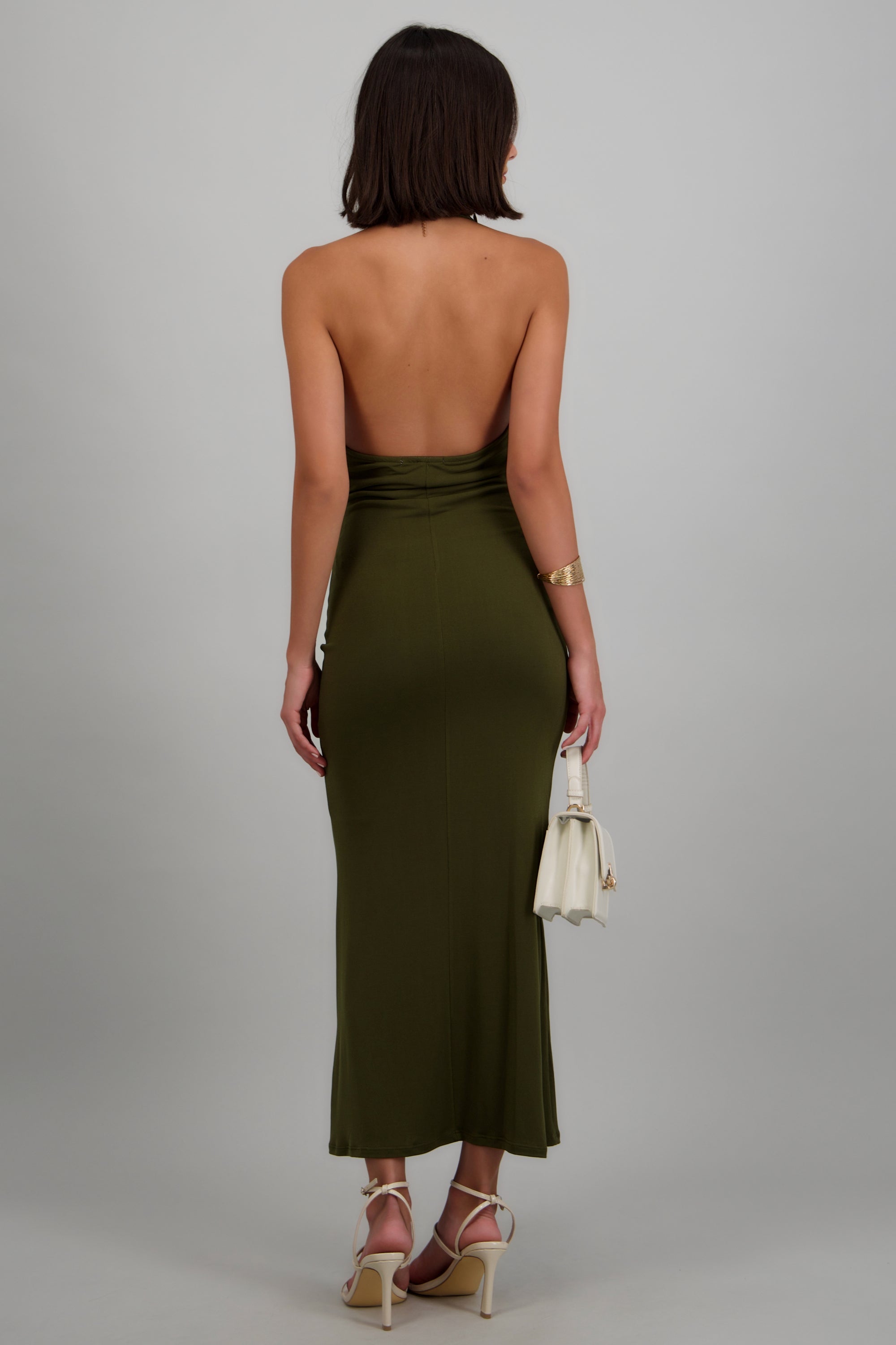 Vestido maxi halter escote columpio OLIVO