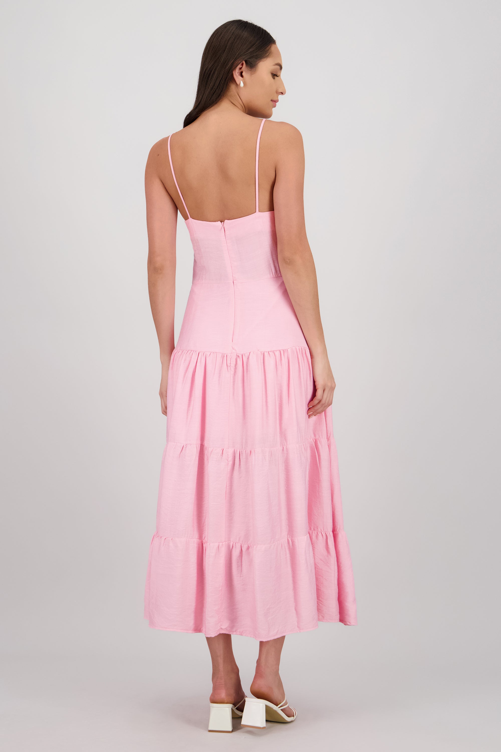 Vestido maxi olanes detalle plisado copas ROSA PASTEL