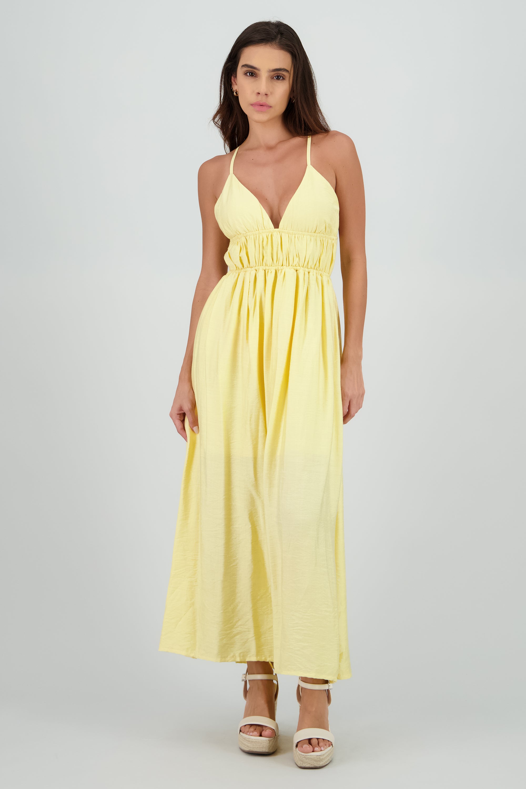 Vestido maxi tirantes con resorte en cintura AMARILLO PASTEL