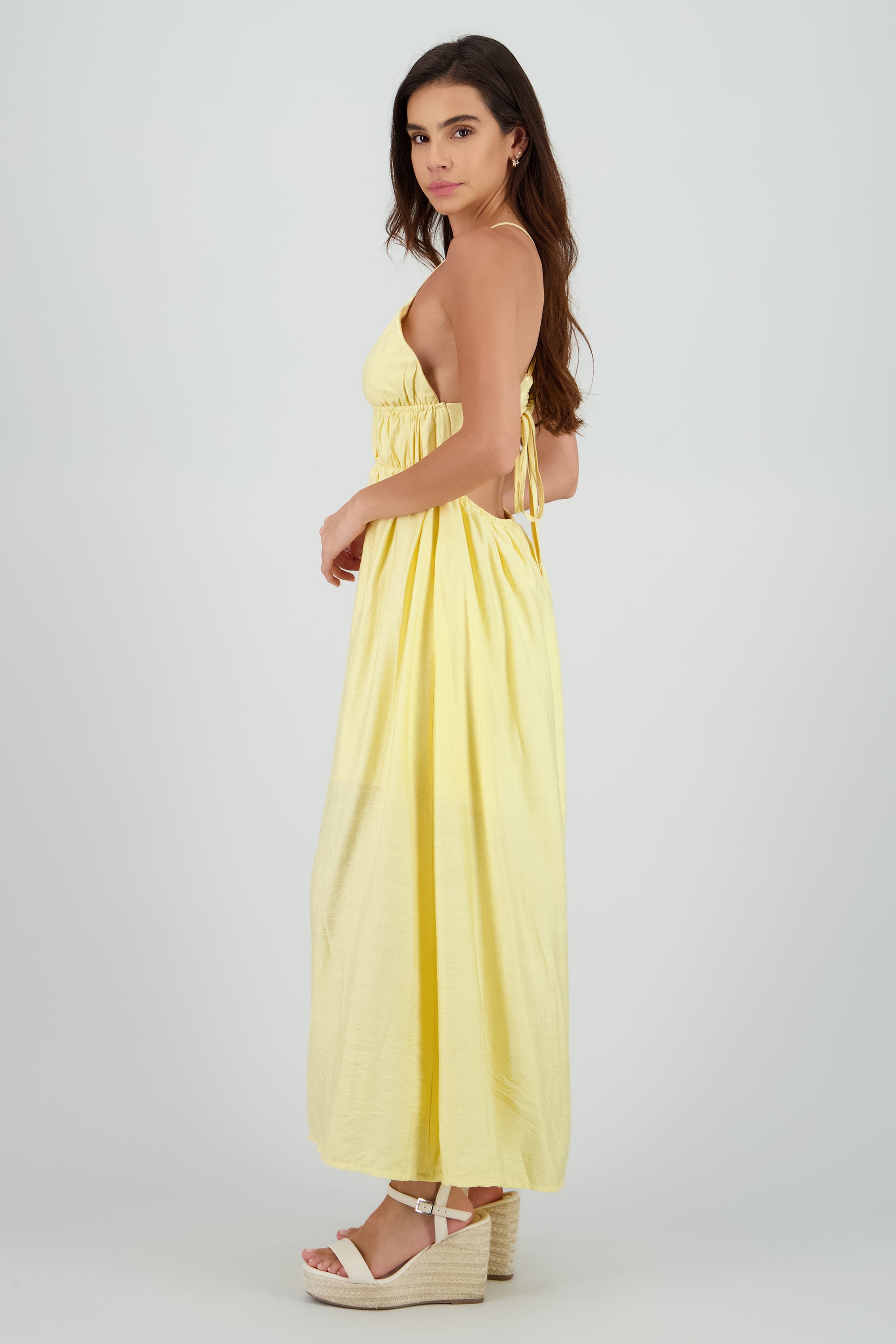 Vestido maxi tirantes con resorte en cintura AMARILLO PASTEL