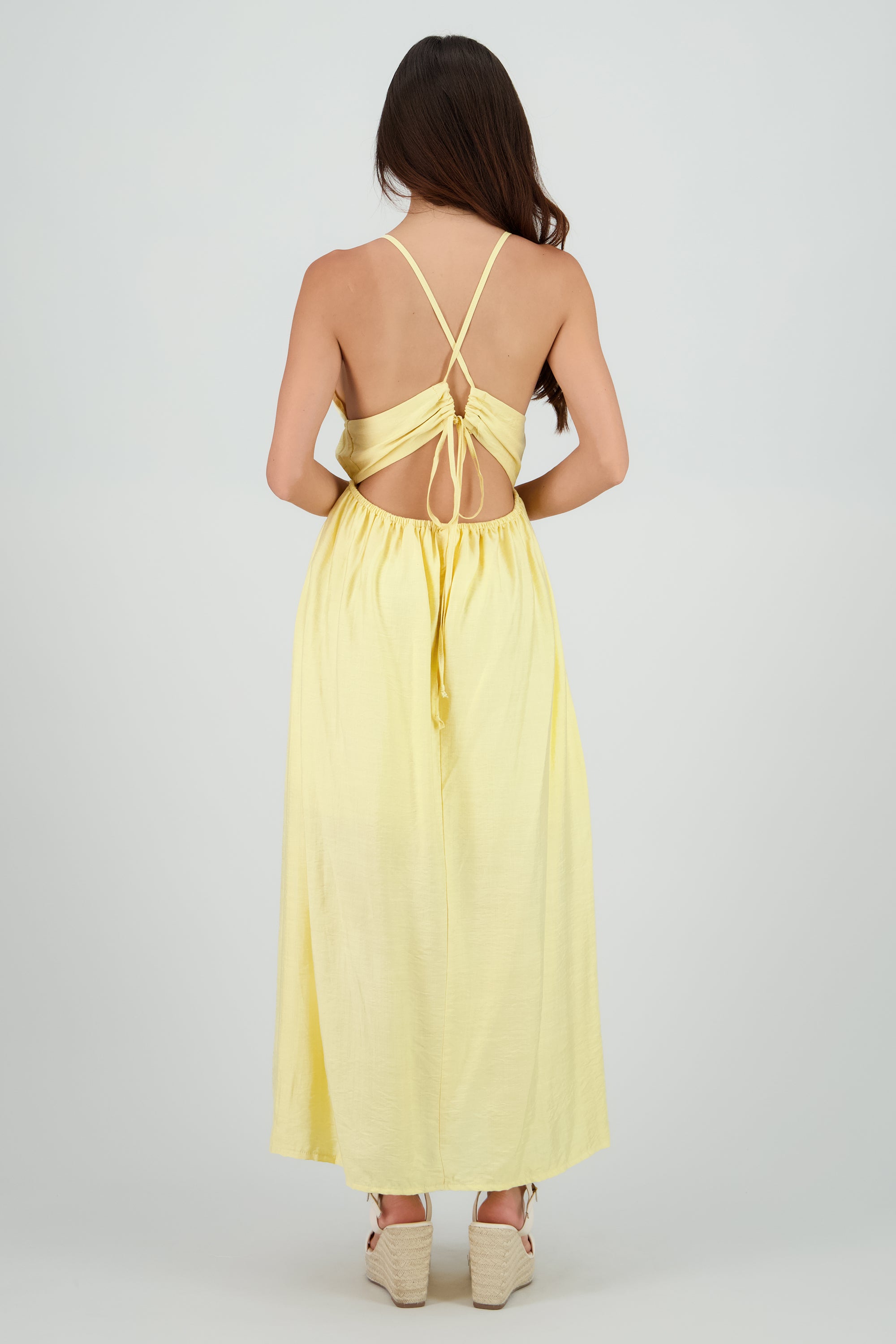 Vestido maxi tirantes con resorte en cintura AMARILLO PASTEL