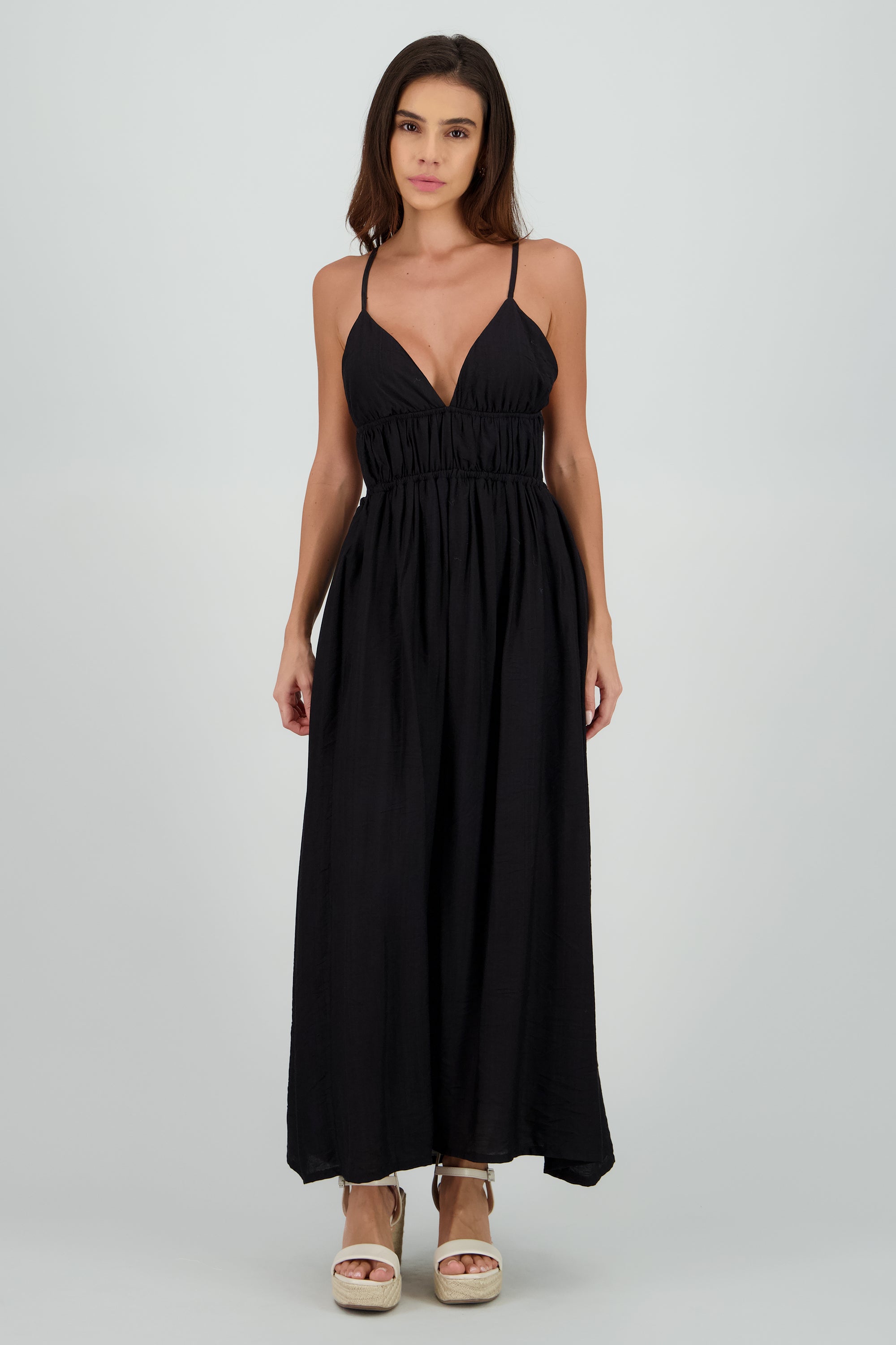 Vestido maxi tirantes con resorte en cintura NEGRO