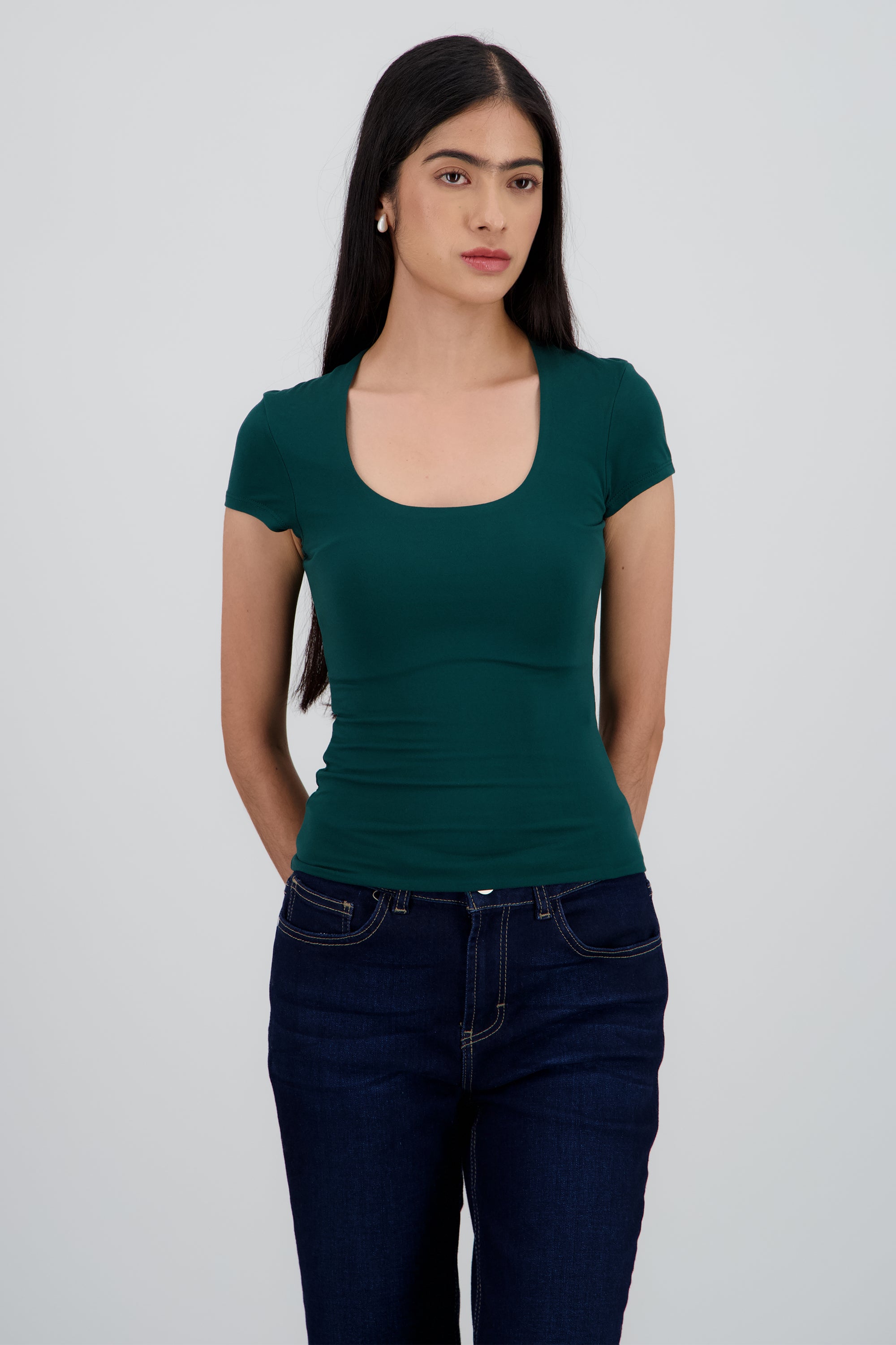 Top largo escote audrado VERDE CAZADOR