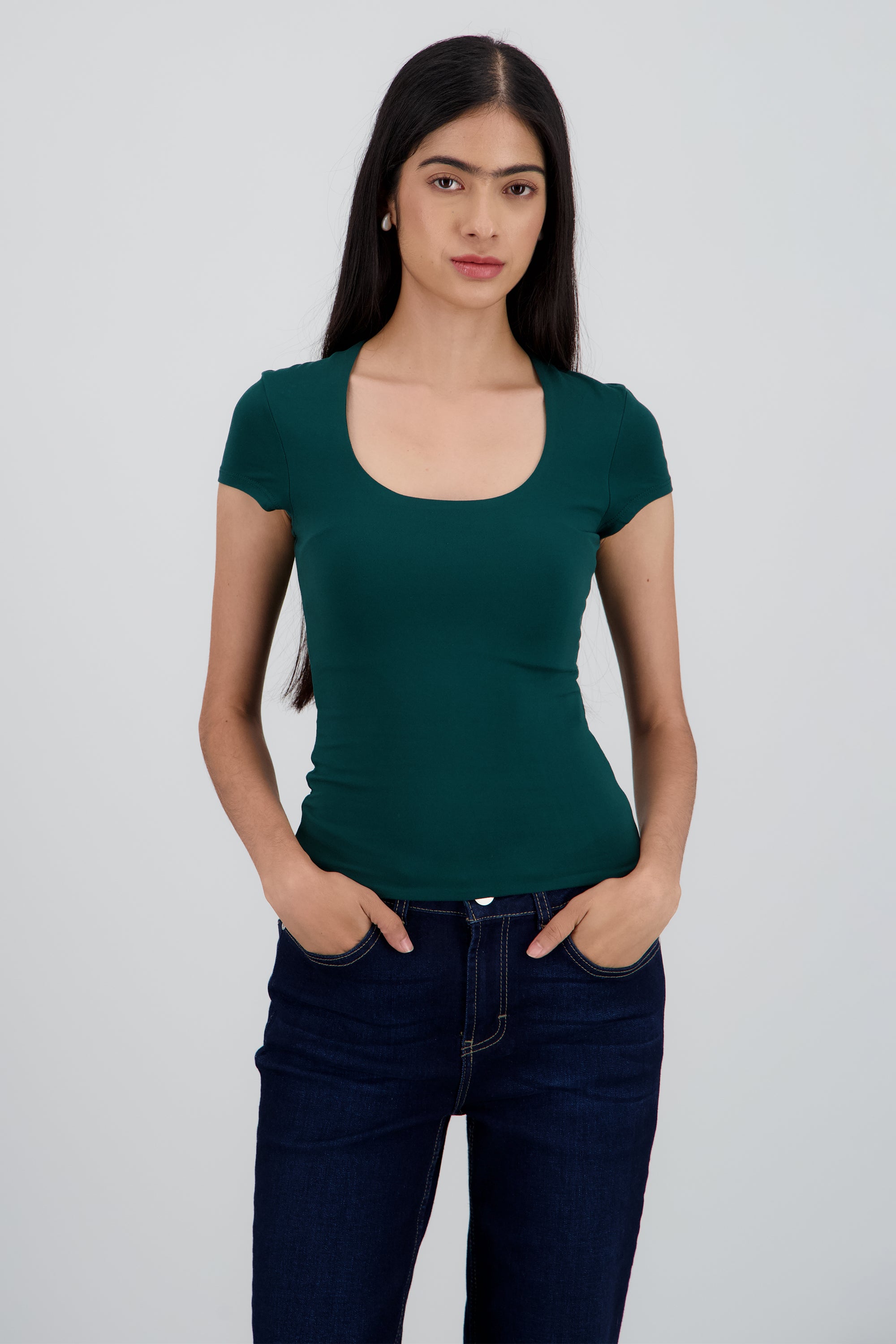Top largo escote audrado VERDE CAZADOR