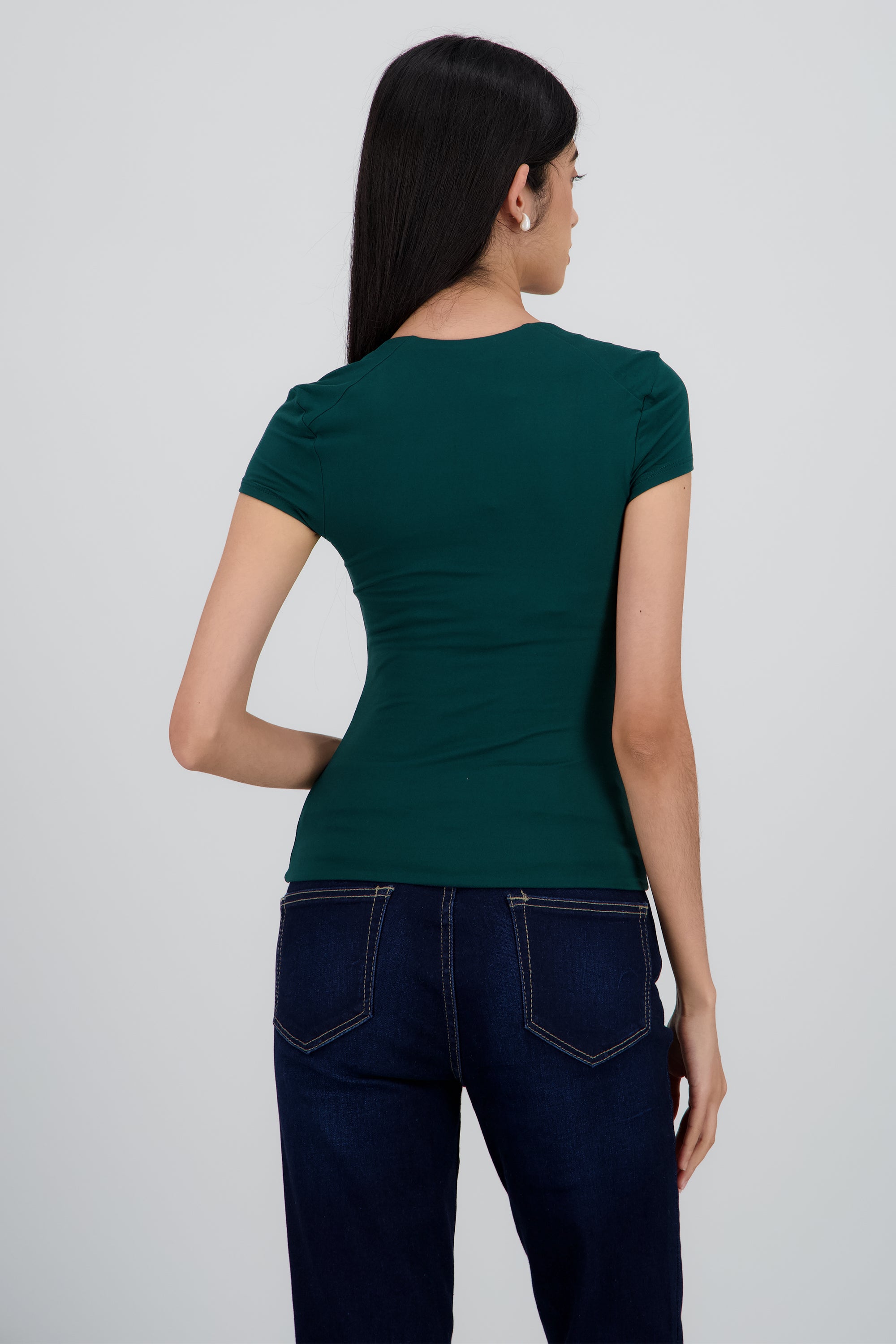 Top largo escote audrado VERDE CAZADOR