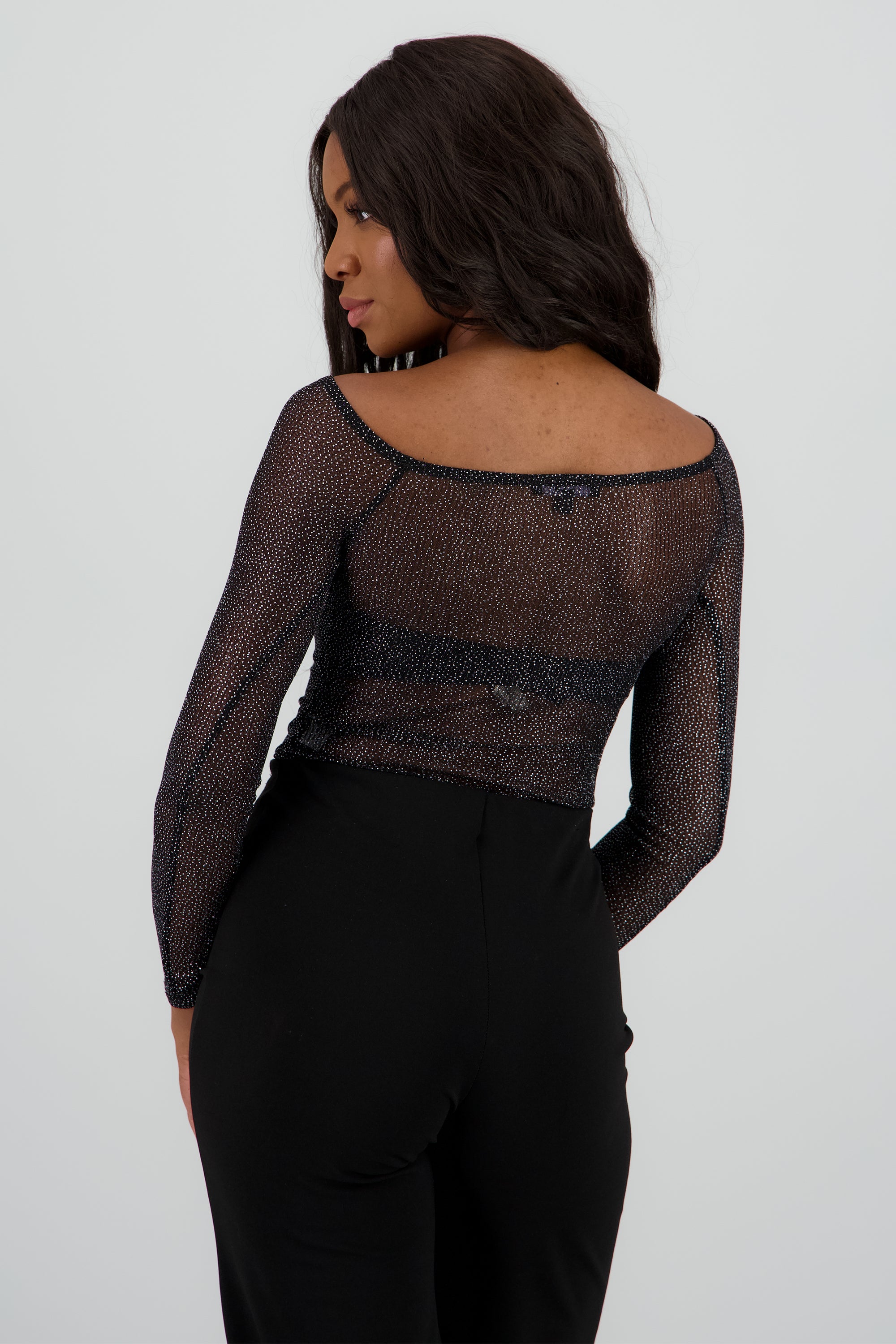 Body transparente manga larga brillos NEGRO COMBO