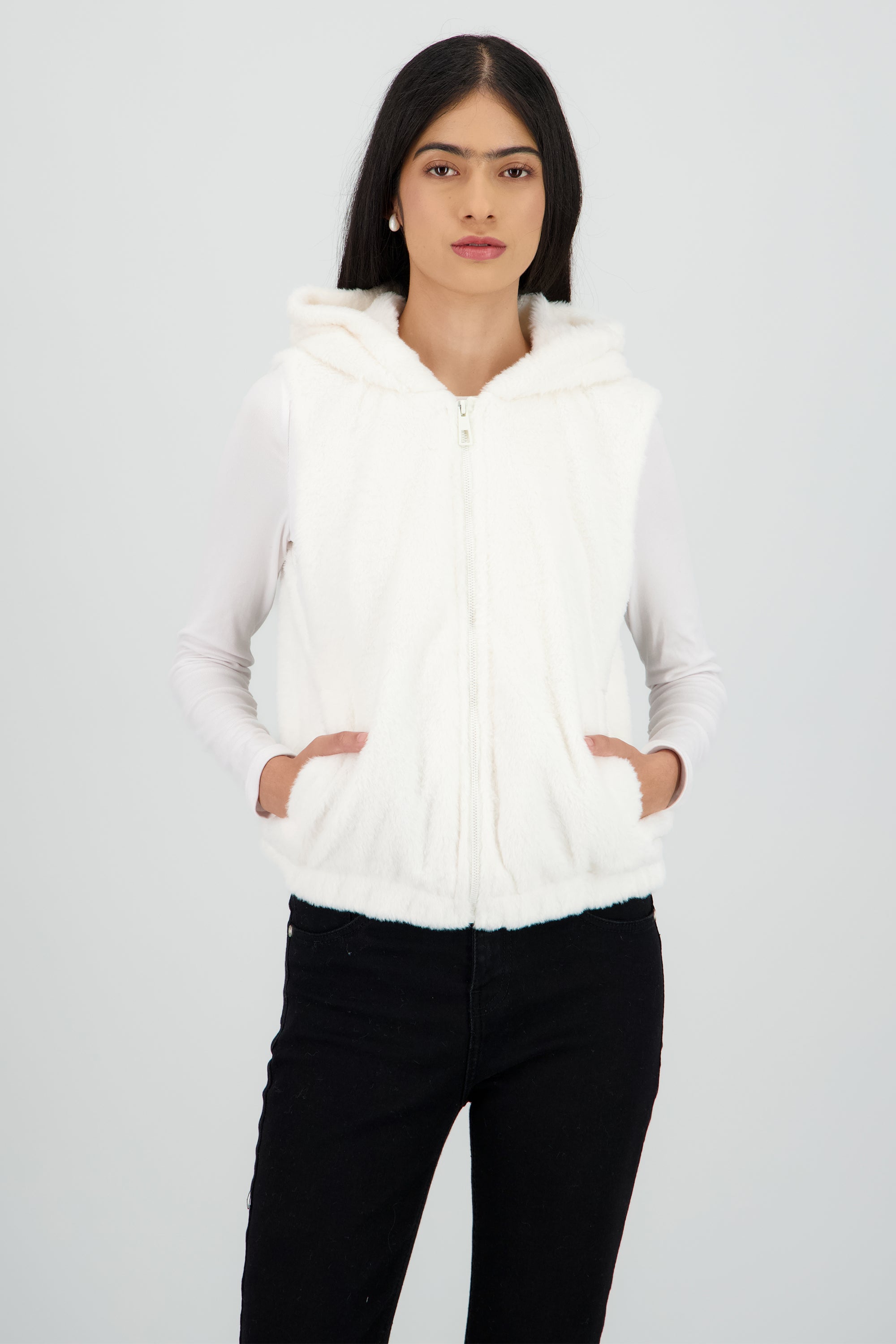 Chaleco afelpado con gorro HUESO