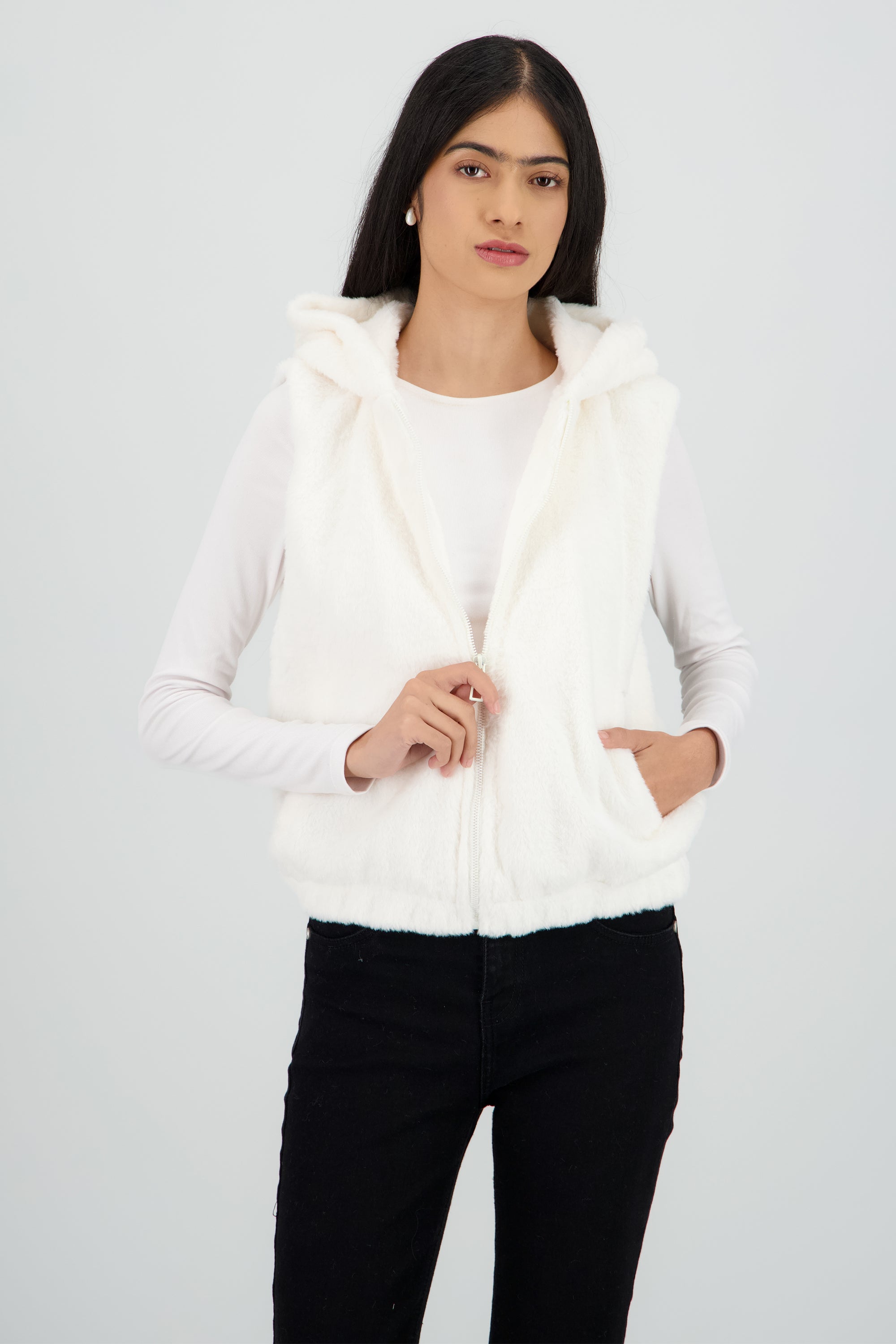 Chaleco afelpado con gorro HUESO