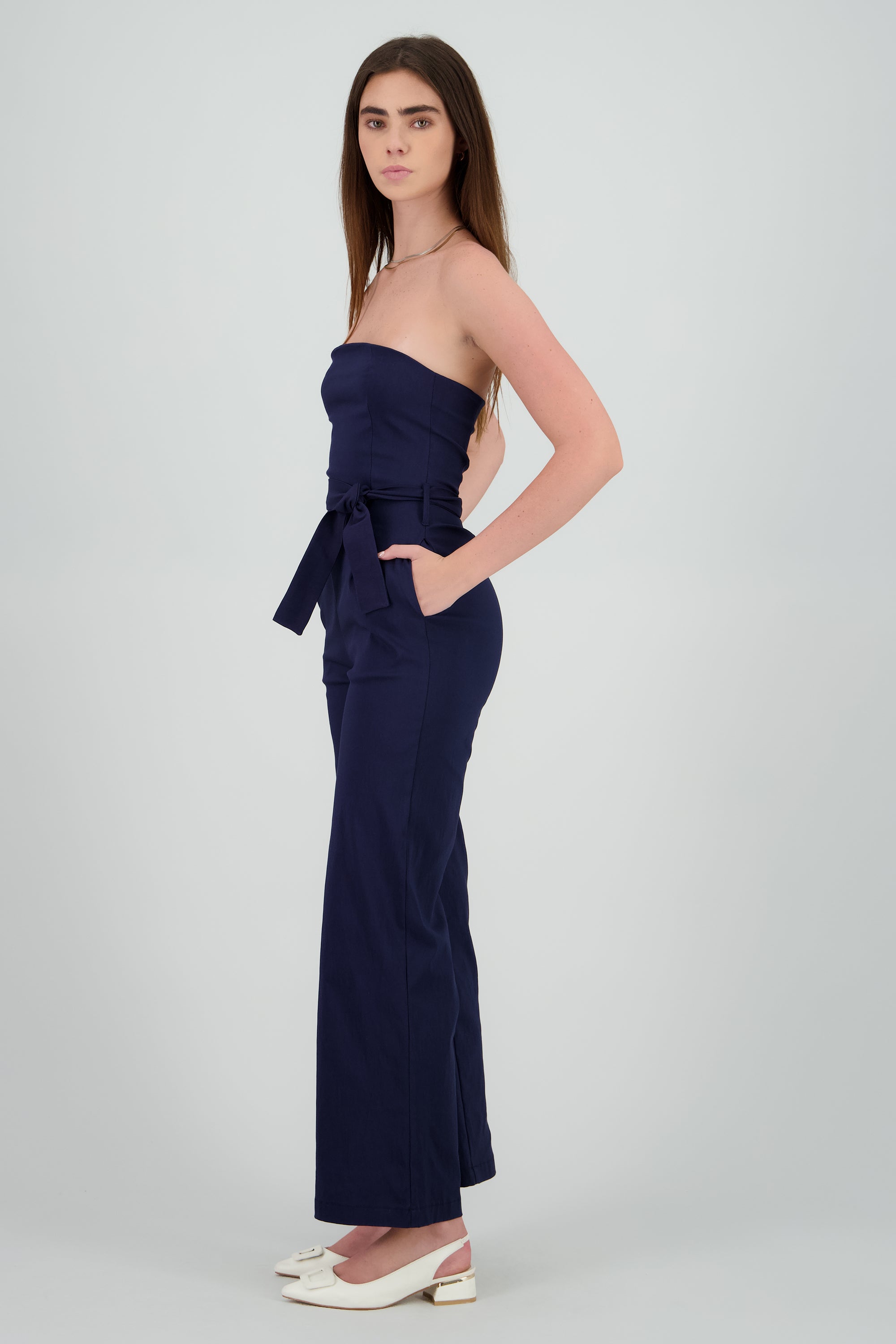 Jumpsuit strapless detalle cinturon MARINO