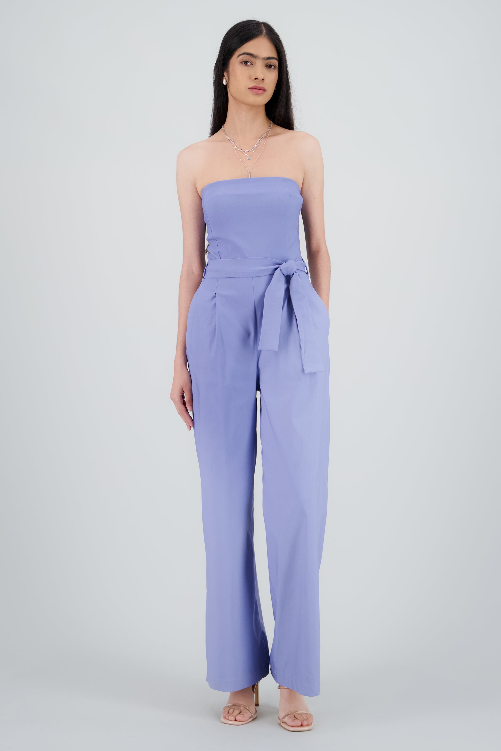 Jumpsuit strapless detalle cinturon AZUL PASTEL