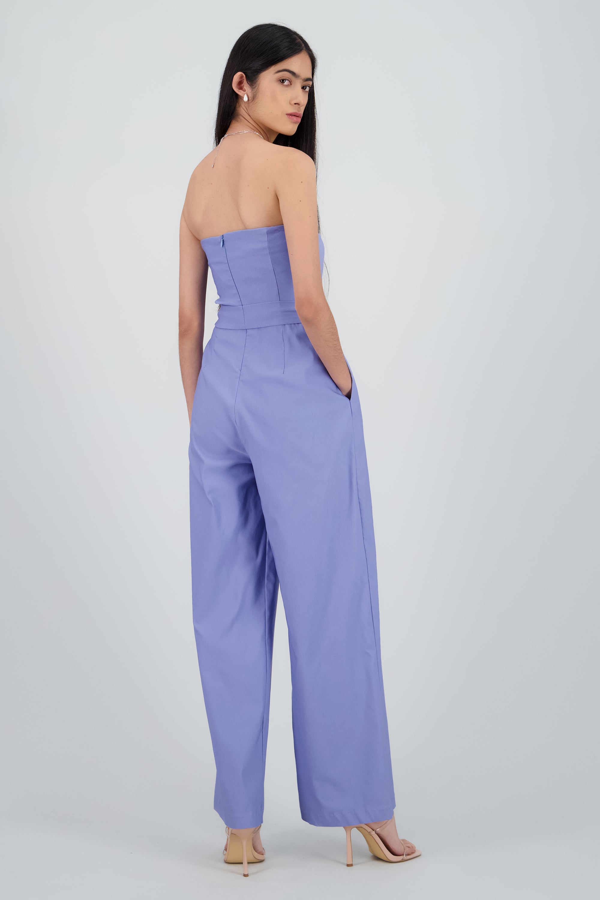 Jumpsuit strapless detalle cinturon AZUL PASTEL