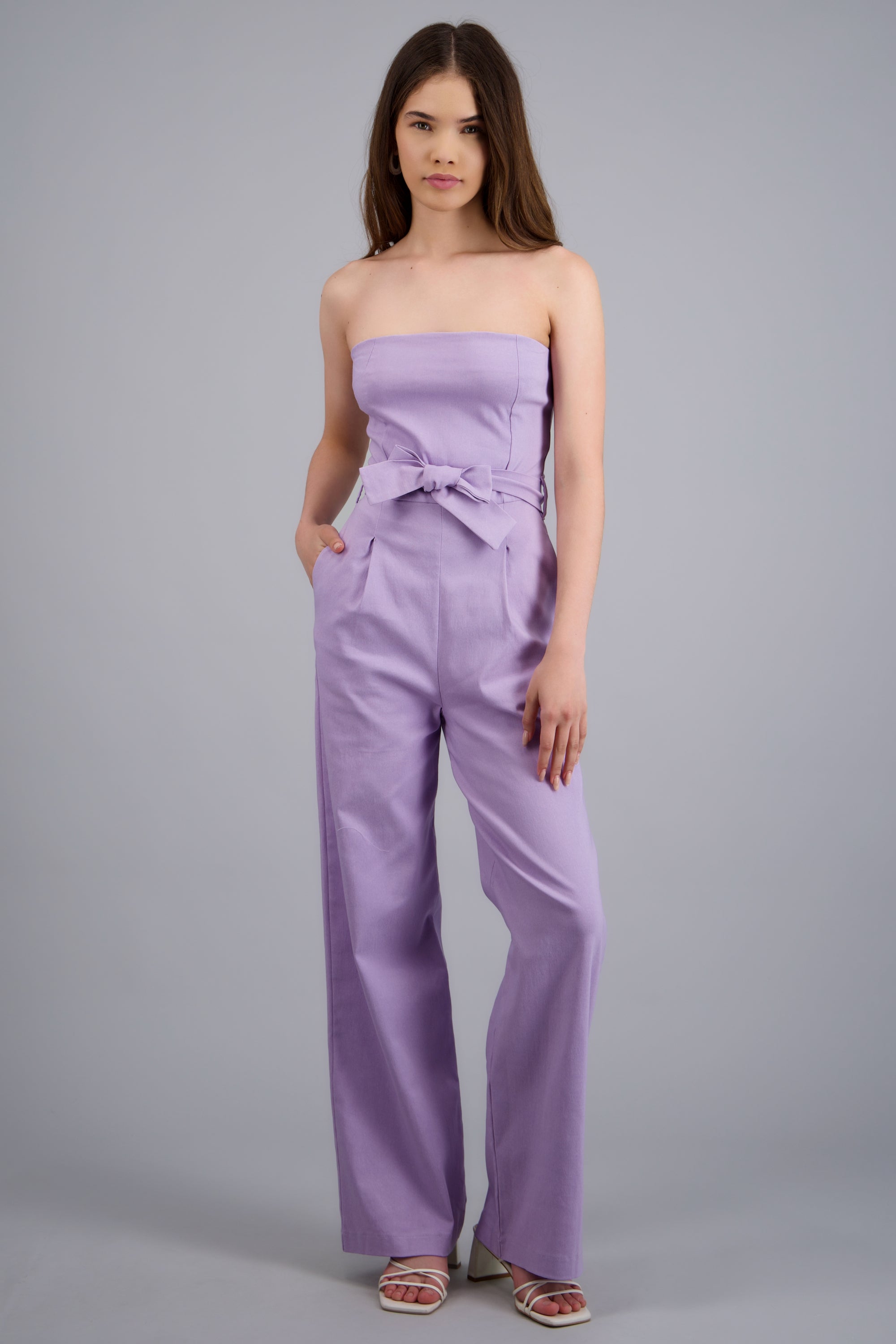 JUMPSUIT STRAPLESS DET CINTURON LILA