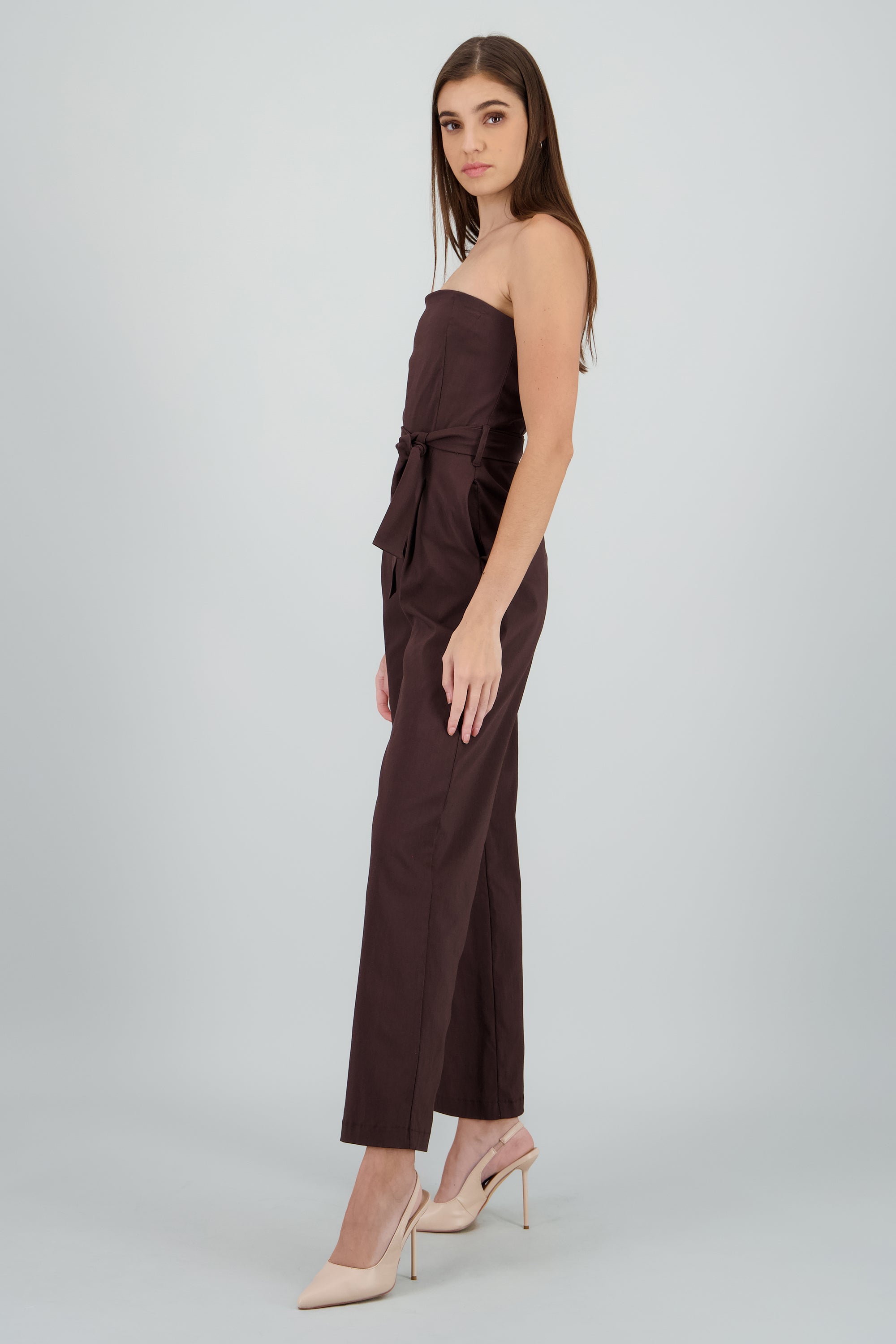 Jumpsuit strapless detalle cinturon CHOCOLATE