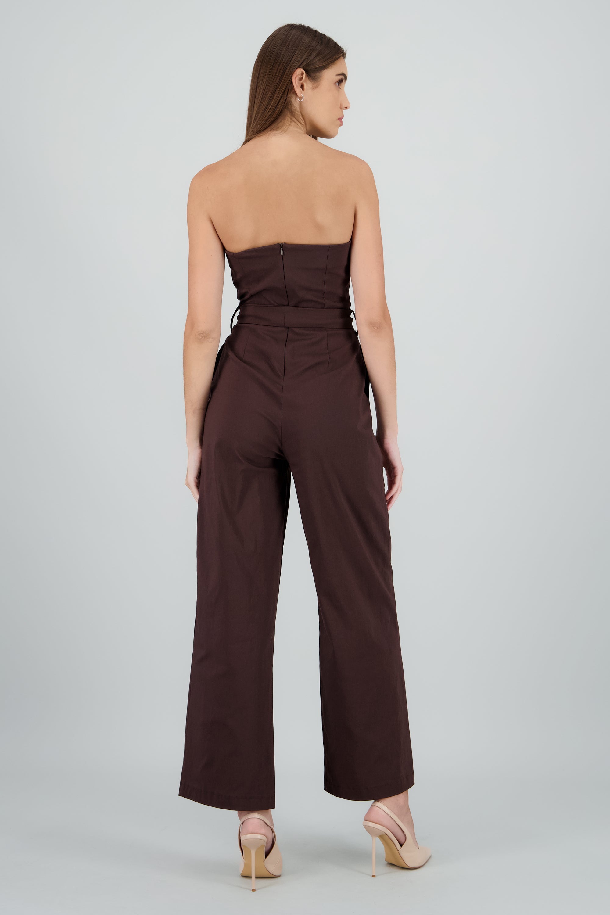 Jumpsuit strapless detalle cinturon CHOCOLATE