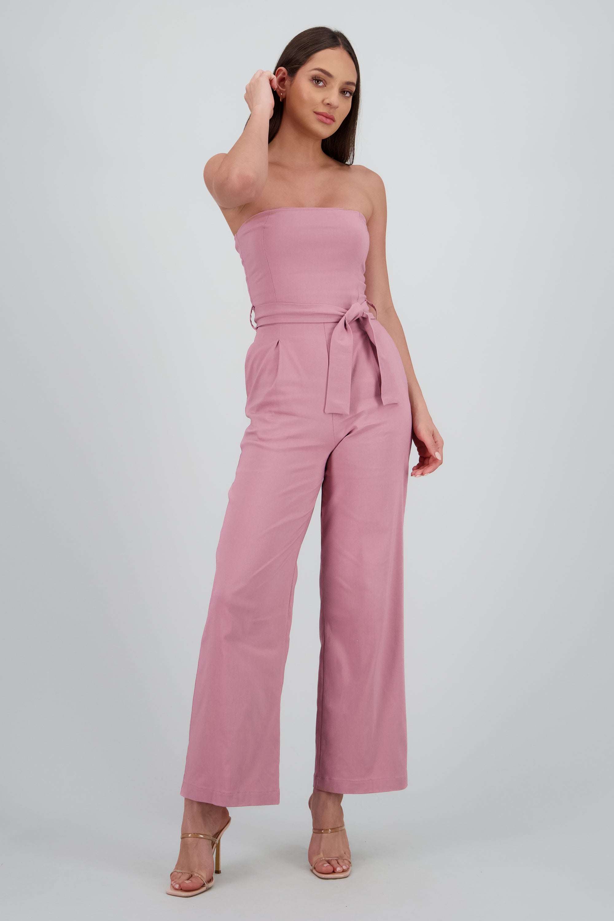 Jumpsuit strapless detalle cinturon PALO DE ROSA