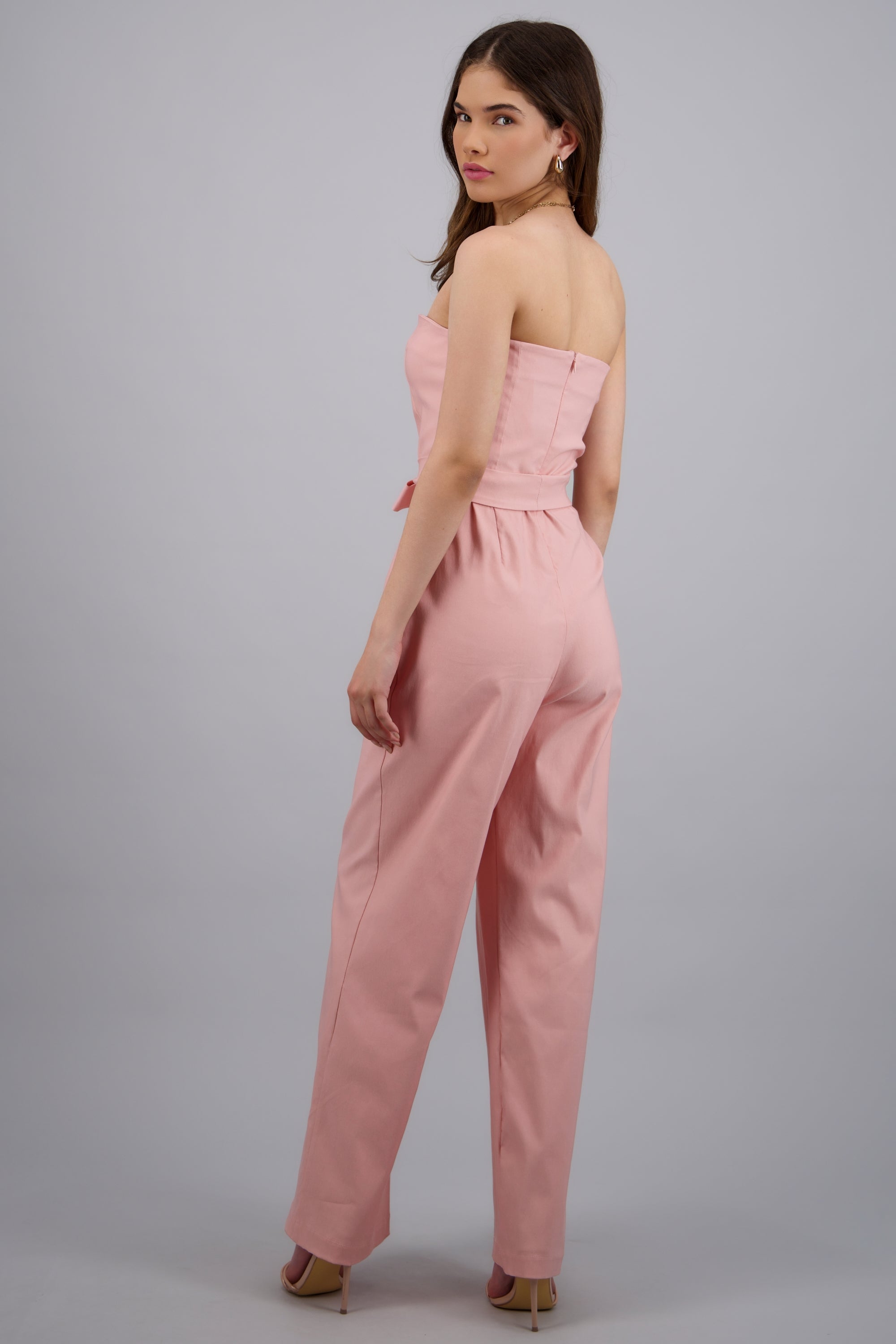 JUMPSUIT STRAPLESS DET CINTURON ROSA PASTEL