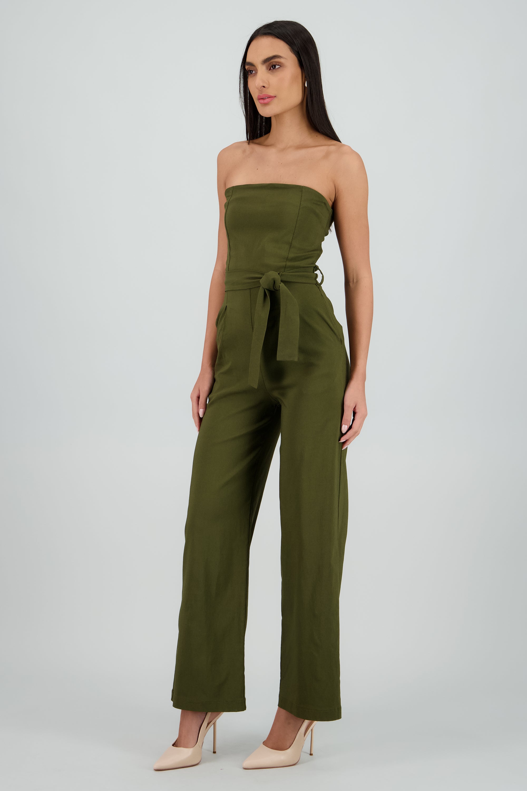 Jumpsuit strapless detalle cinturon OLIVO