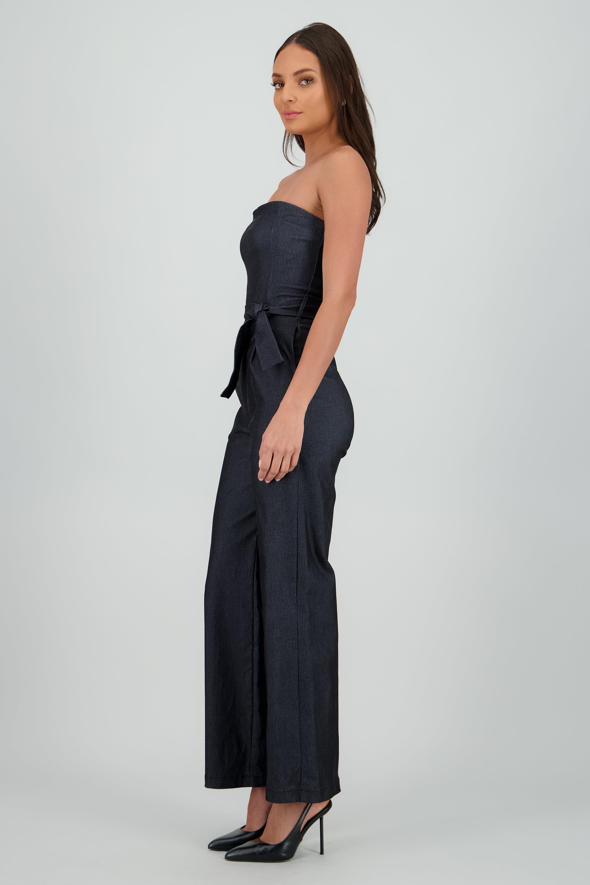 Jumpsuit strapless detalle cinturon GRIS OBSCURO
