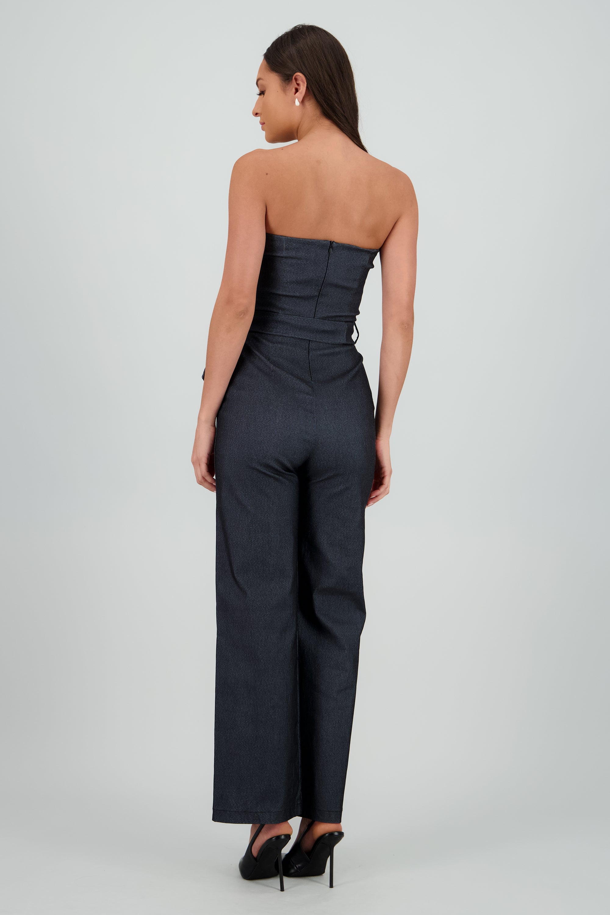 Jumpsuit strapless detalle cinturon GRIS OBSCURO