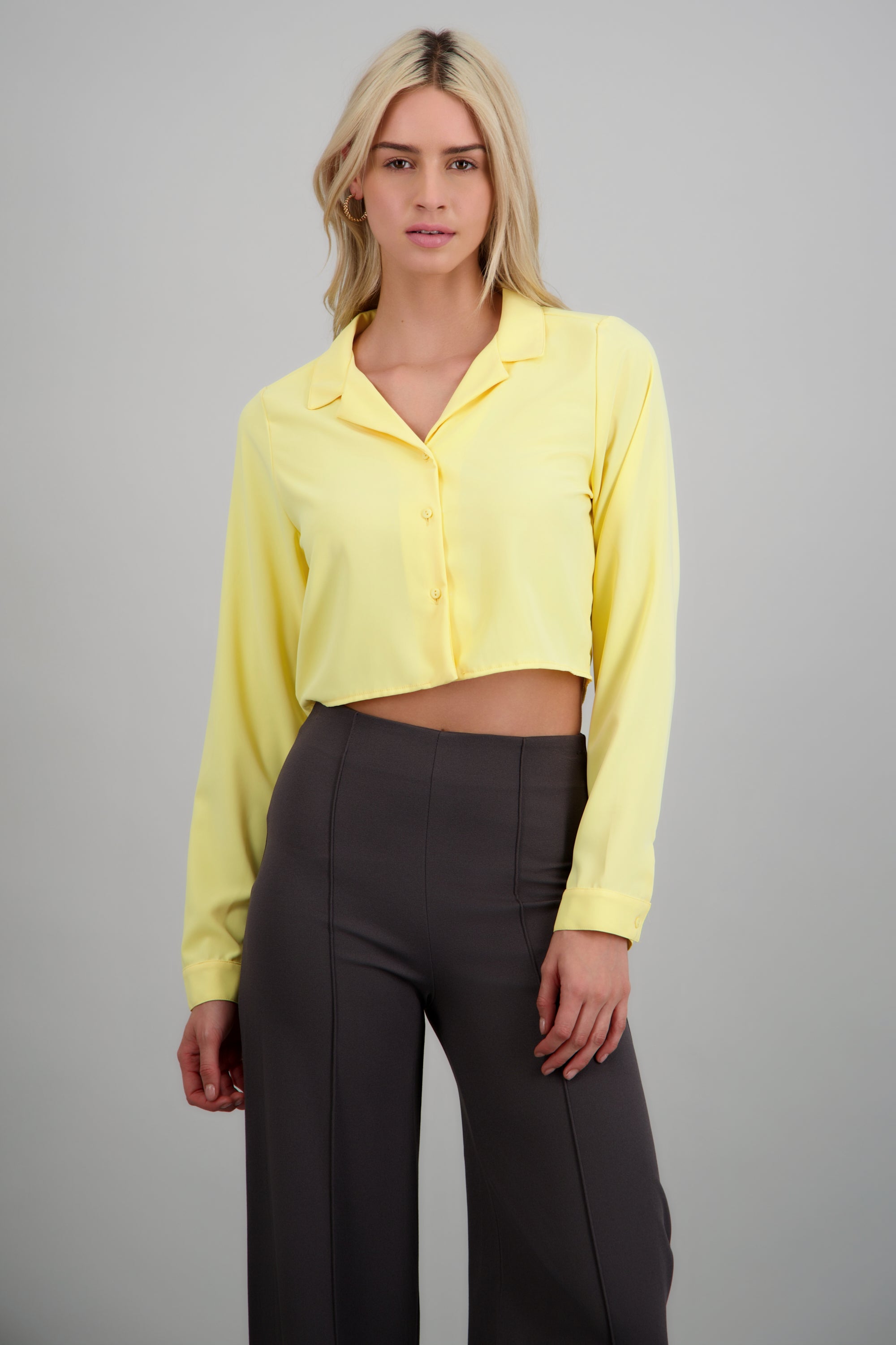 Camisa lisa manga larga AMARILLO