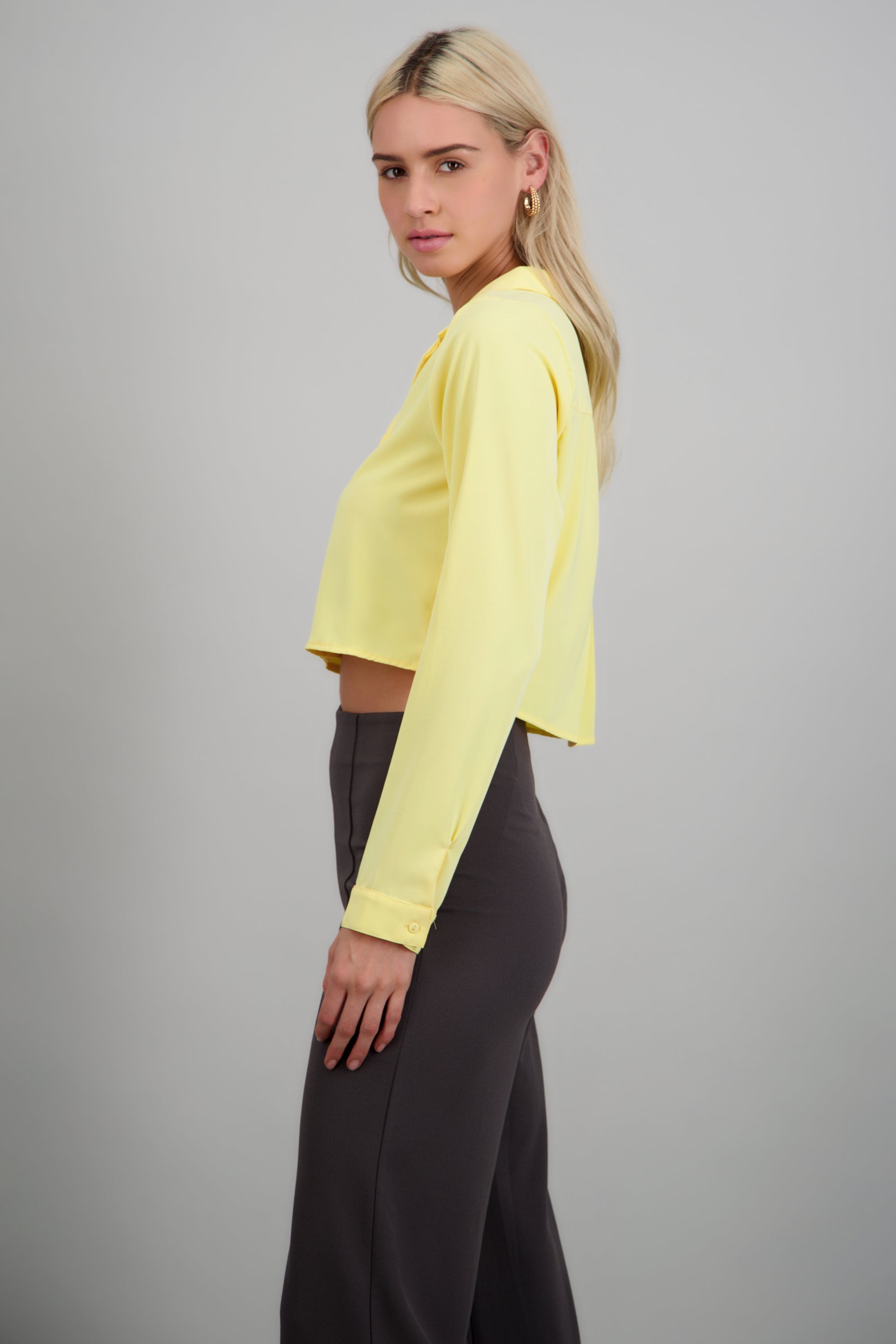Camisa lisa manga larga AMARILLO