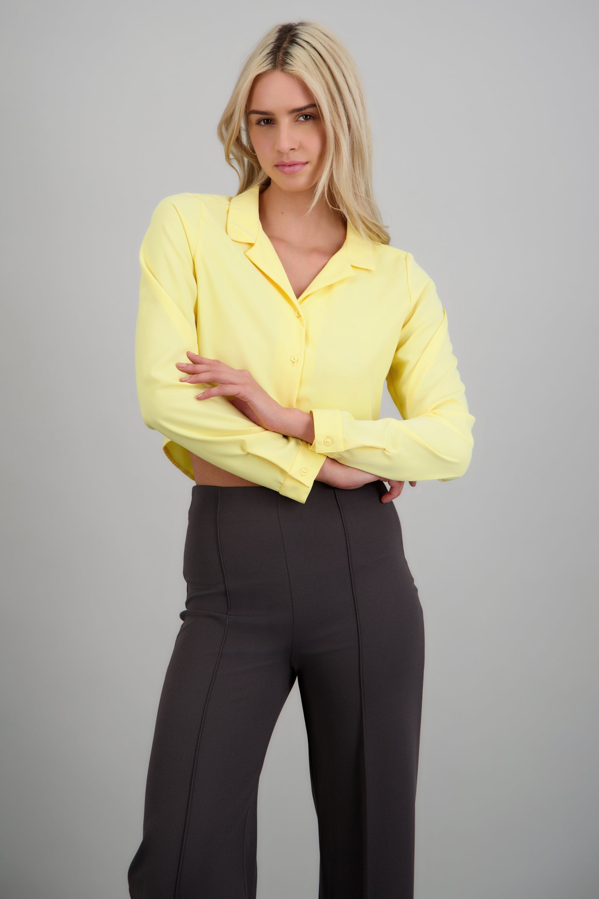 Camisa lisa manga larga AMARILLO