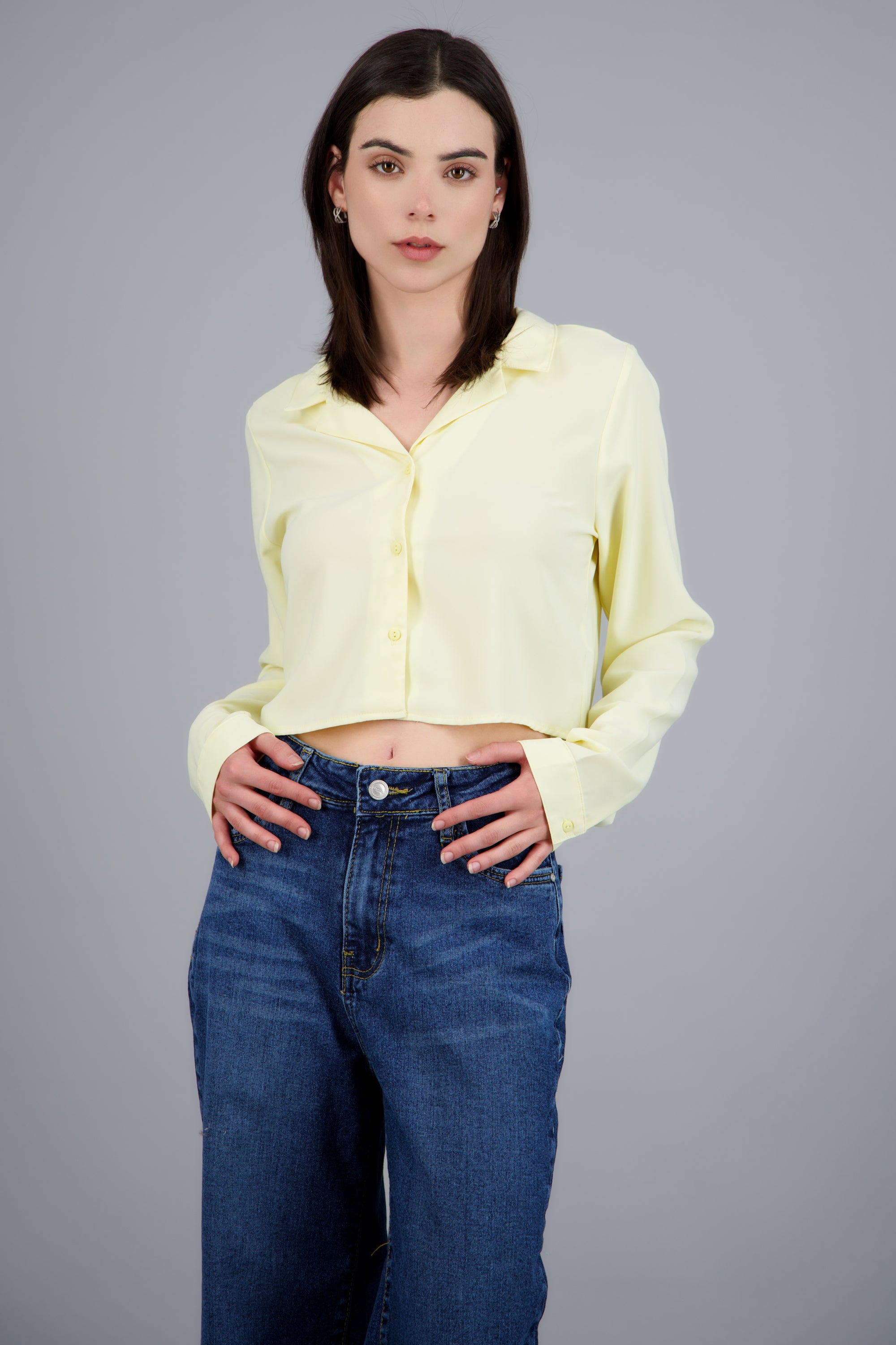 Camisa lisa manga larga AMARILLO PASTEL