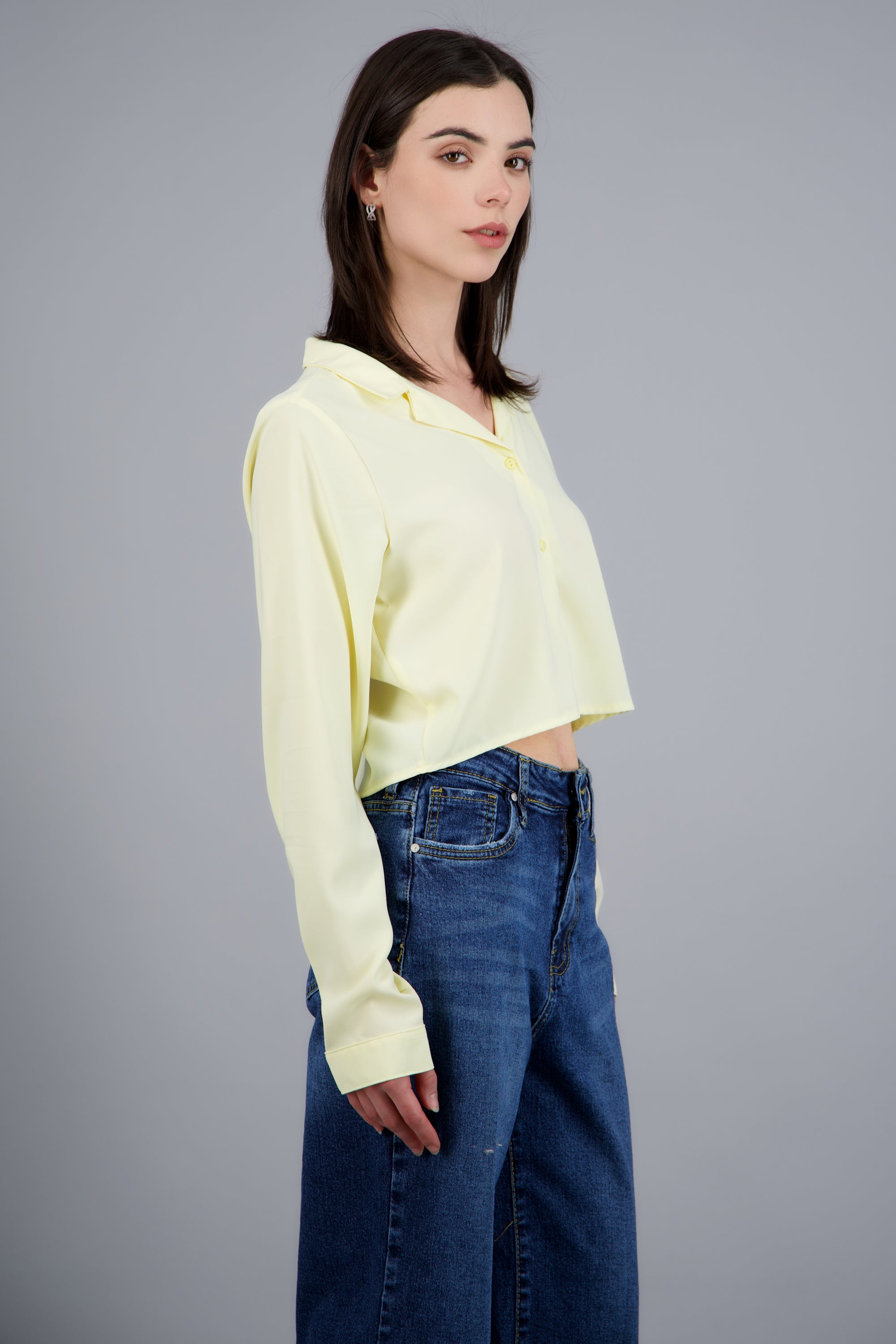 Camisa lisa manga larga AMARILLO PASTEL