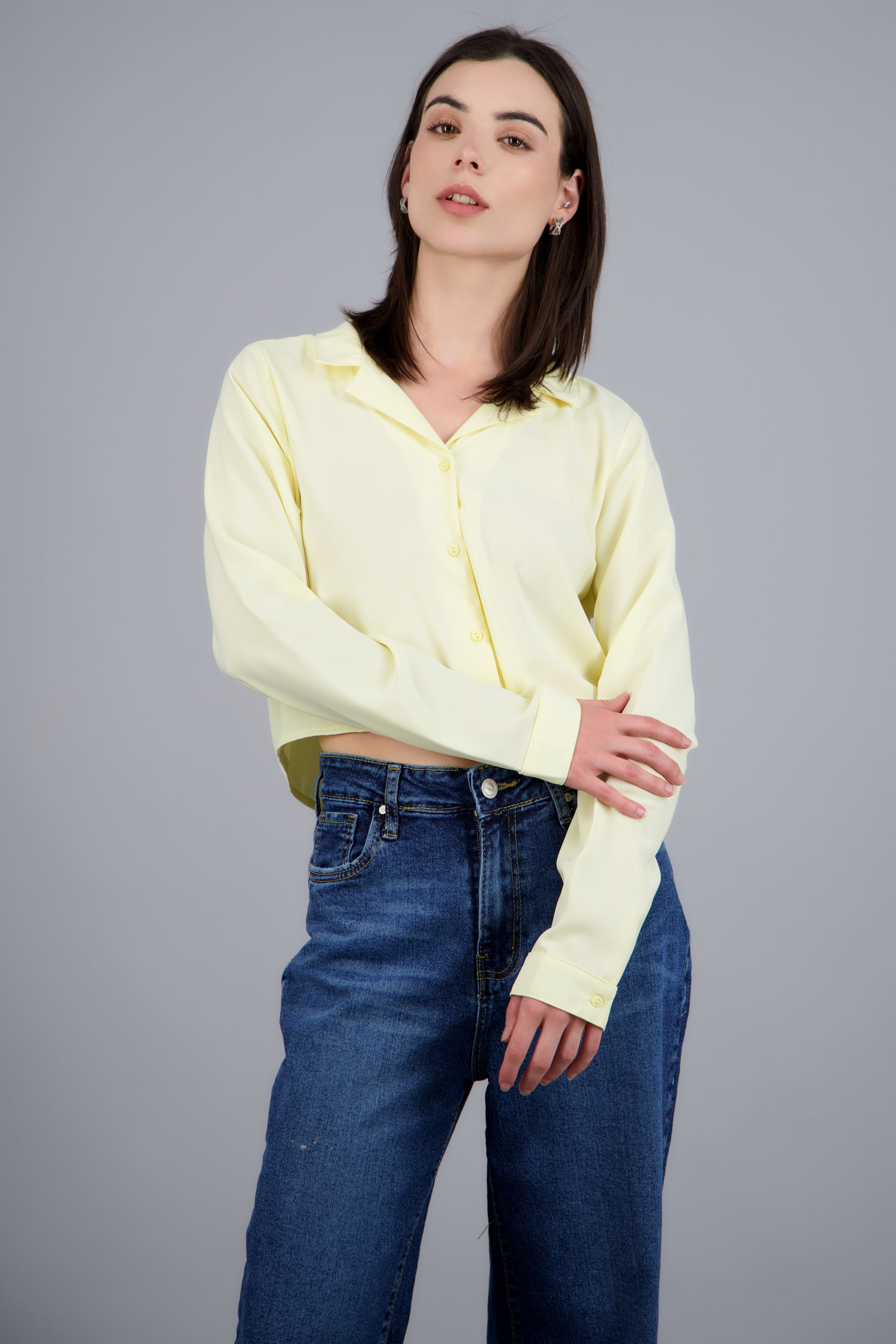 Camisa lisa manga larga AMARILLO PASTEL