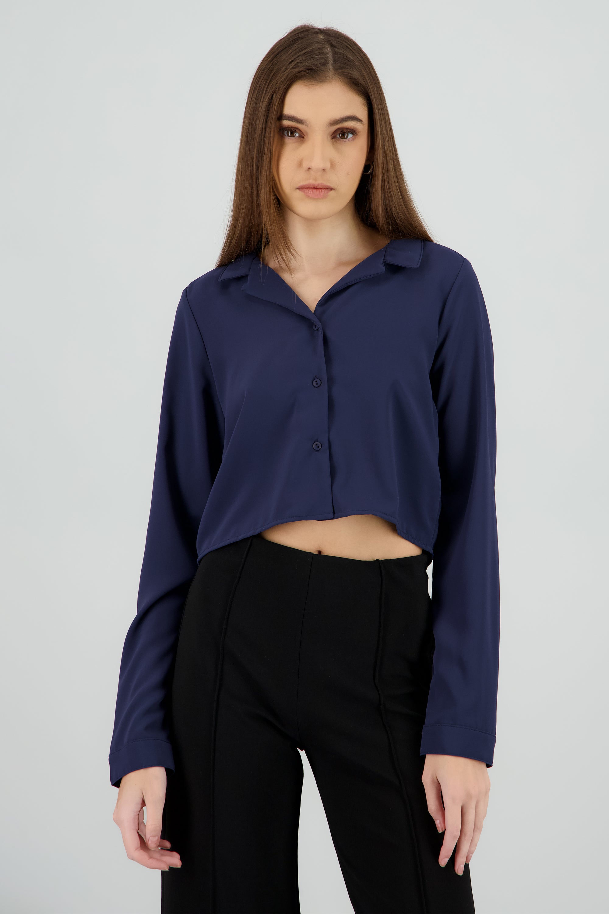 Camisa lisa manga larga AZUL