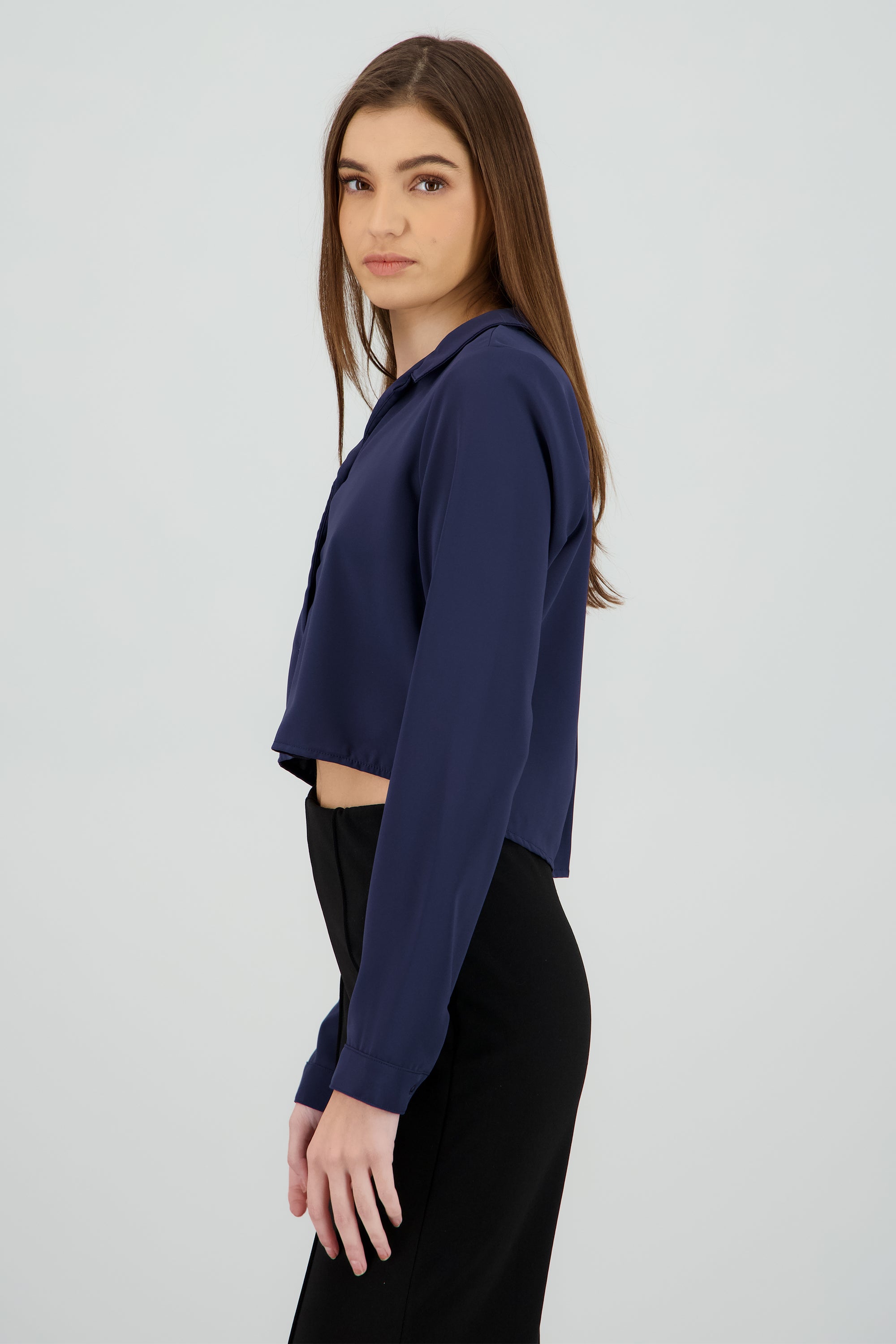 Camisa lisa manga larga AZUL
