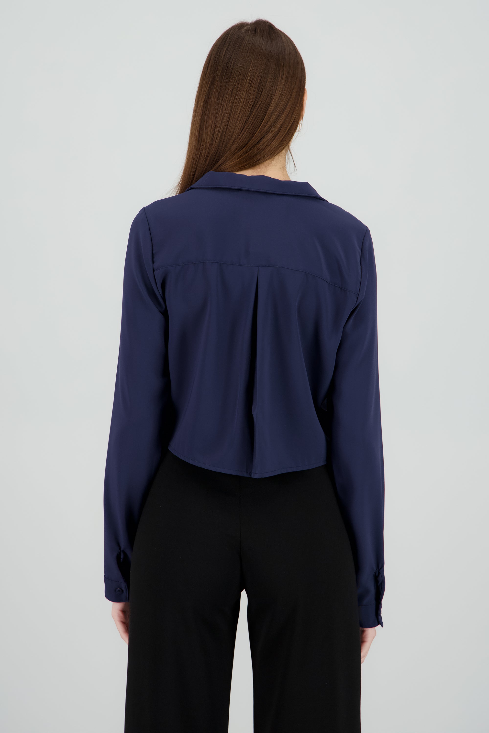 Camisa lisa manga larga AZUL