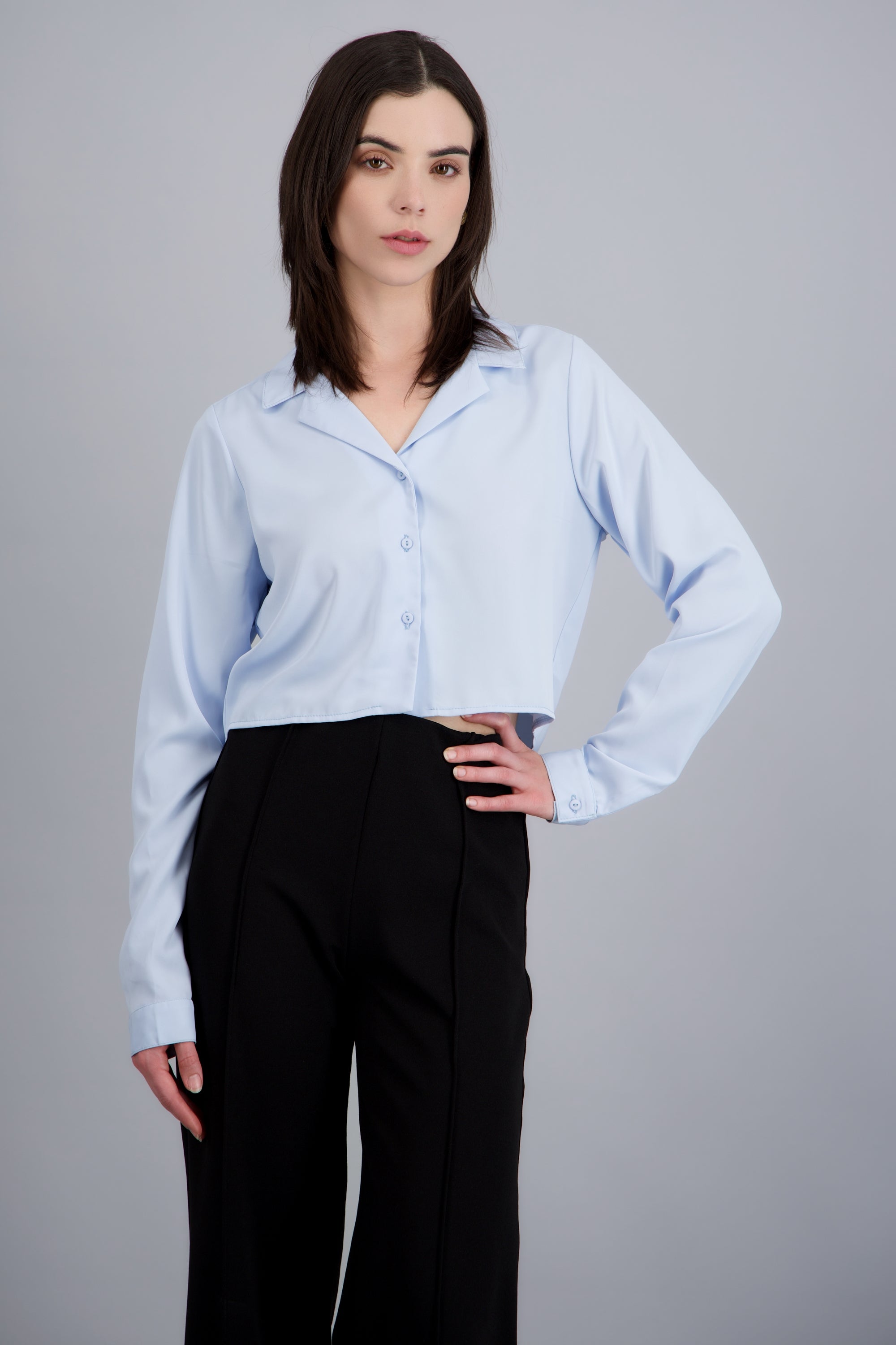 Camisa lisa manga larga AZUL PASTEL