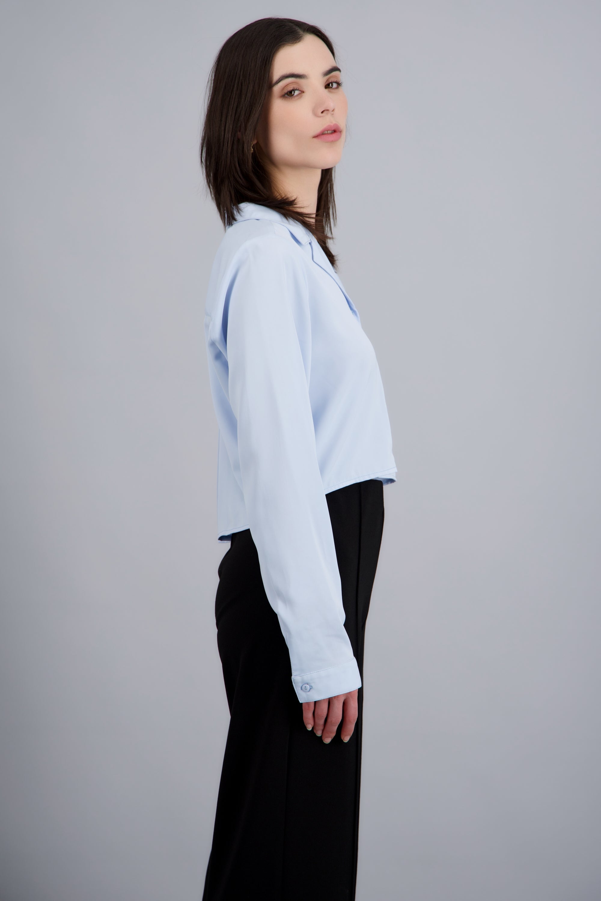 Camisa lisa manga larga AZUL PASTEL