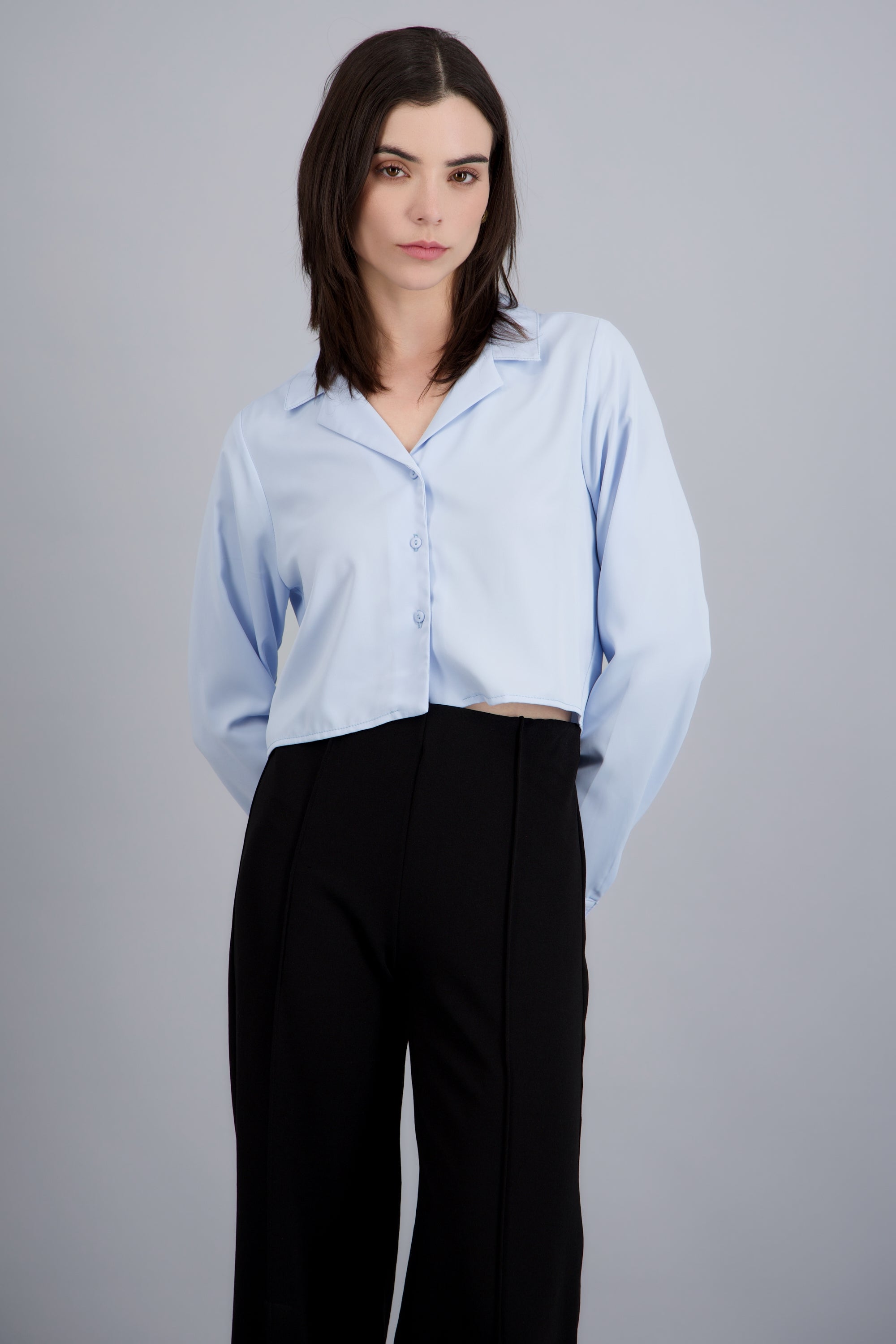 Camisa lisa manga larga AZUL PASTEL