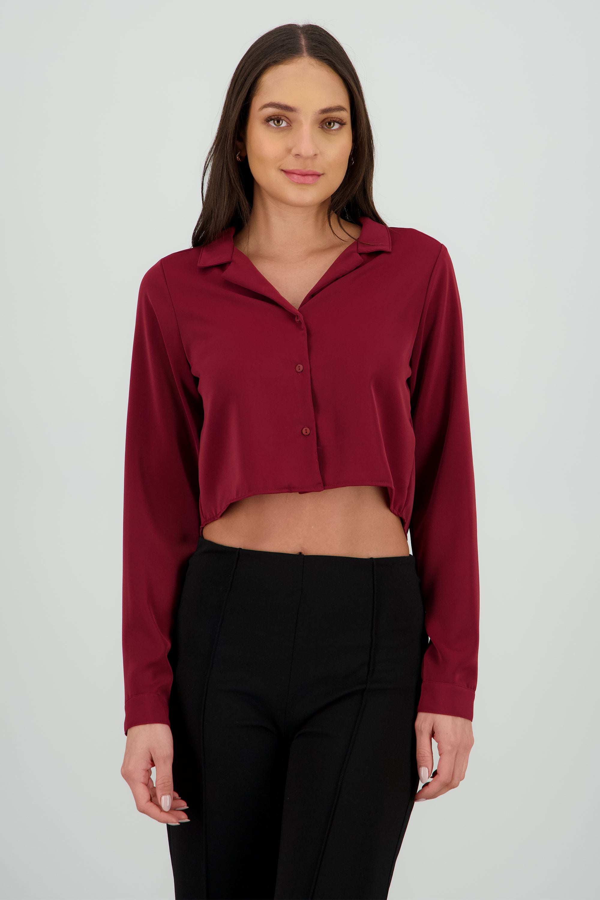 Camisa lisa manga larga CIRUELA