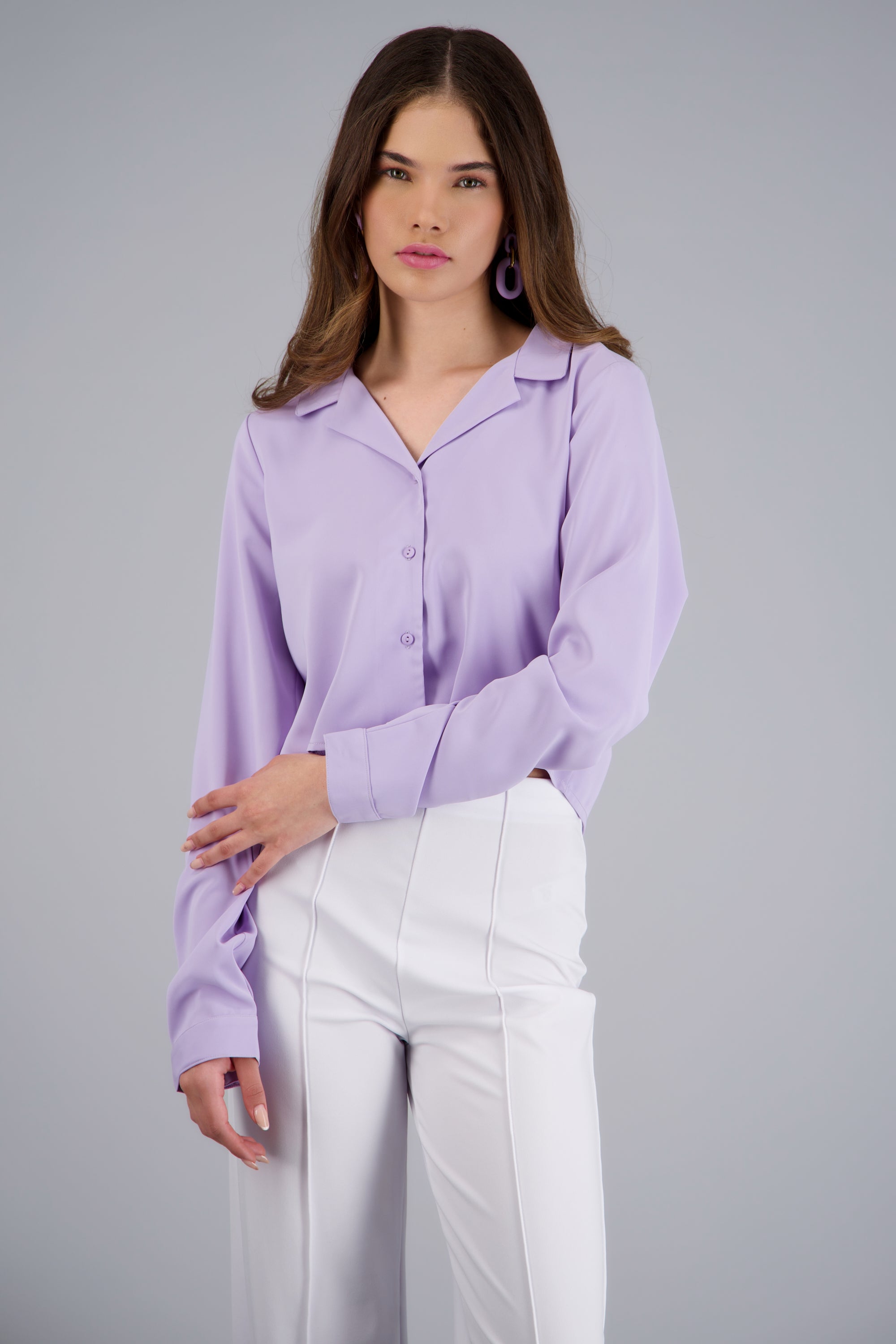 Camisa lisa manga larga LILA